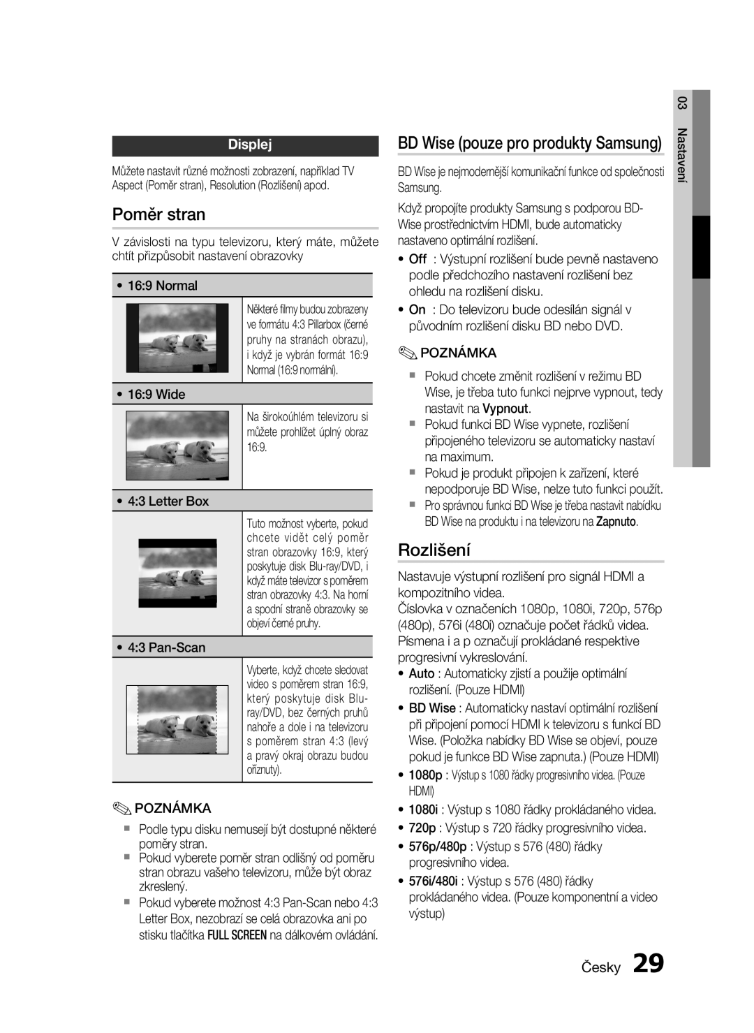 Samsung HT-C6500/XEF, HT-C6500/EDC, HT-C6500/XAA manual Poměr stran, Rozlišení, Displej 