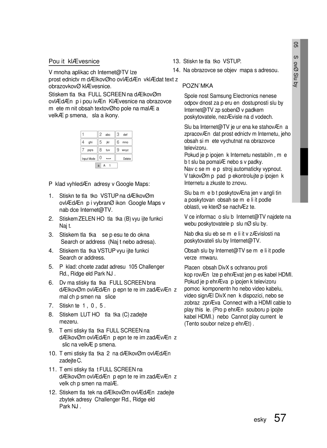 Samsung HT-C6500/EDC, HT-C6500/XAA manual Použití klávesnice,  Obsah služby Internet@TV se může lišit podle verze ﬁrmwaru 