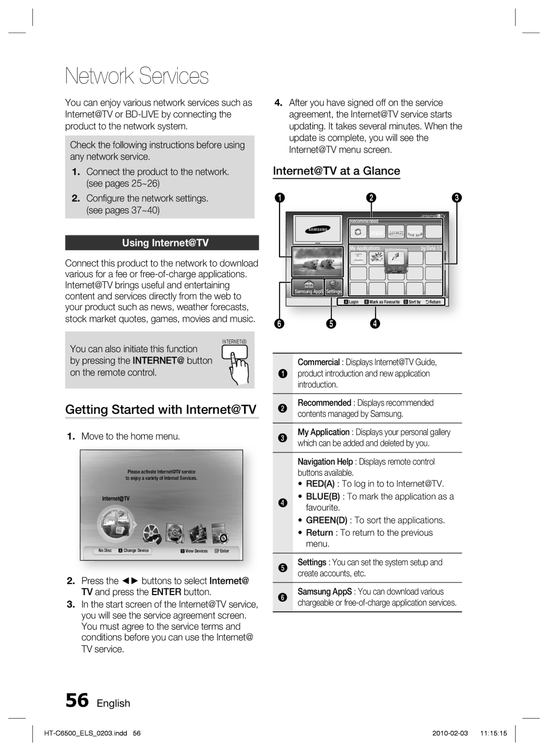 Samsung HT-C6500/EDC, HT-C6500/XEN, HT-C6500/XAA manual Network Services, Getting Started with Internet@TV, Using Internet@TV 