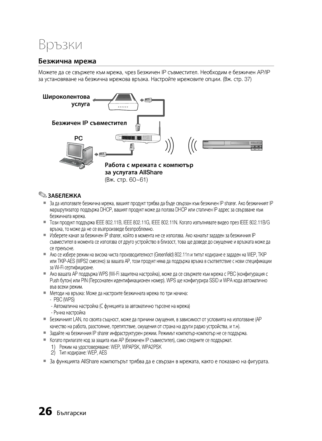 Samsung HT-C6500/EDC manual 26 Български, Pbc Wps 