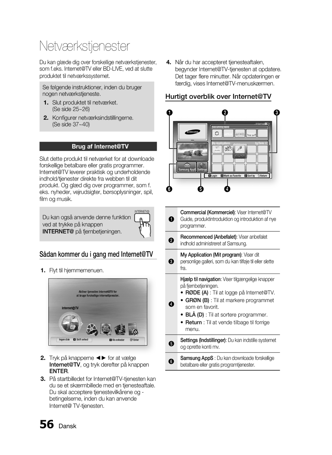 Samsung HT-C6500/XEE Netværkstjenester, Brug af Internet@TV, Sådan kommer du i gang med Internet@TV, Flyt til hjemmemenuen 