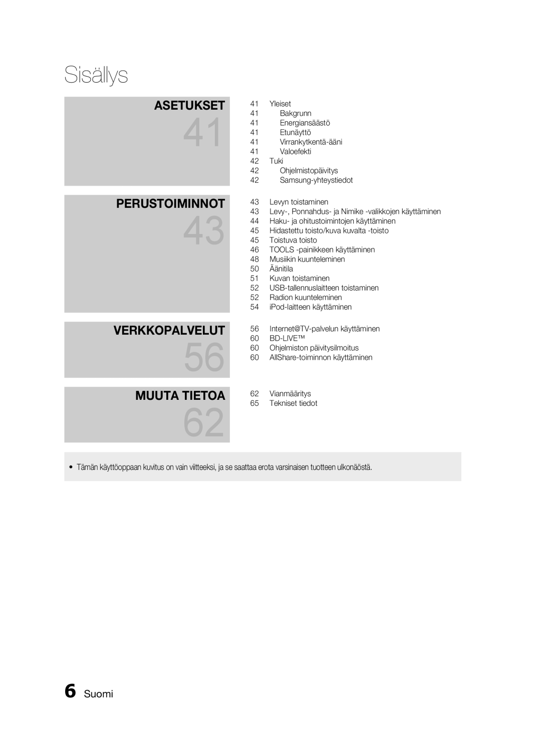 Samsung HT-C6500/XEE manual Verkkopalvelut Muuta Tietoa 