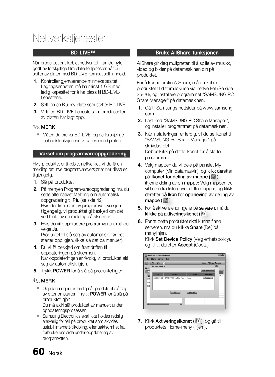 Samsung HT-C6500/XEE manual Varsel om programvareoppgradering, Hvis du vil oppgradere programvaren, må du velge Ja 