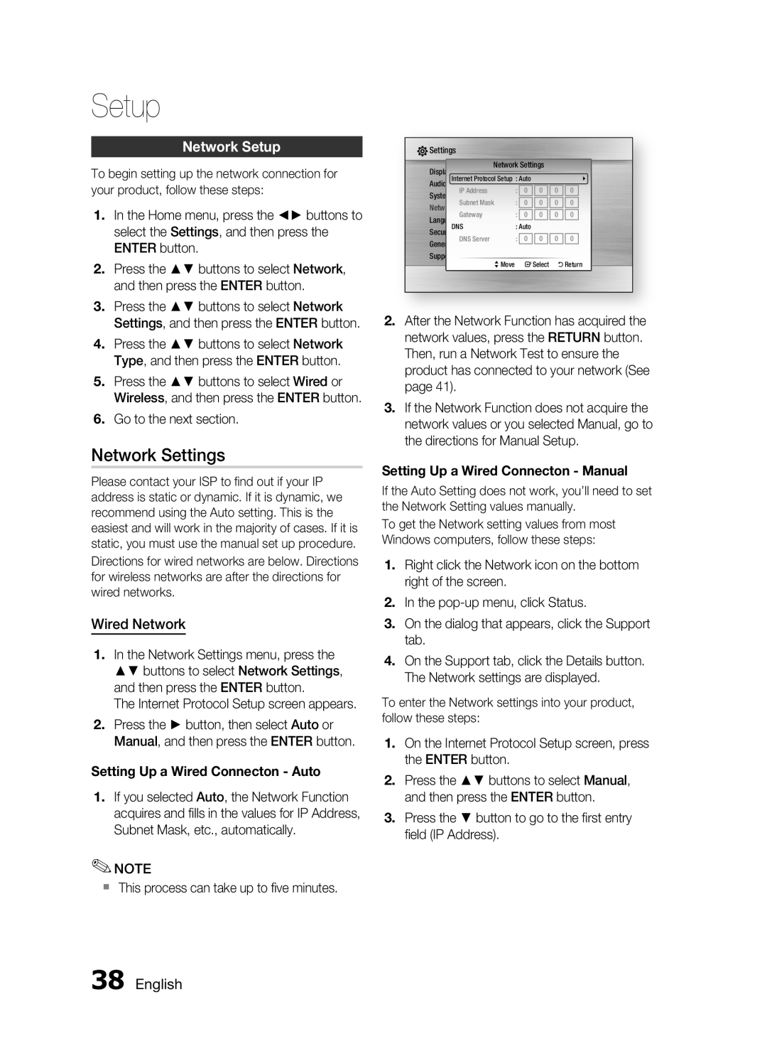 Samsung HT-C6730W/XAA, HT-C6730W/EDC, HT-C6730W/XEF manual Network Settings, Network Setup, Wired Network 