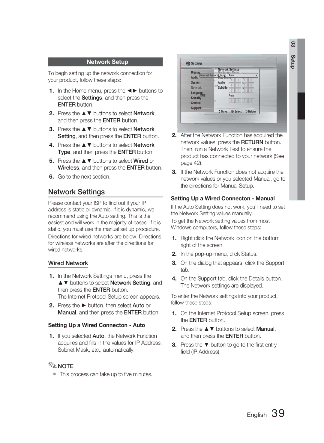 Samsung HT-C6730W/XAA, HT-C6730W/XEF manual Network Settings, Network Setup, Wired Network 