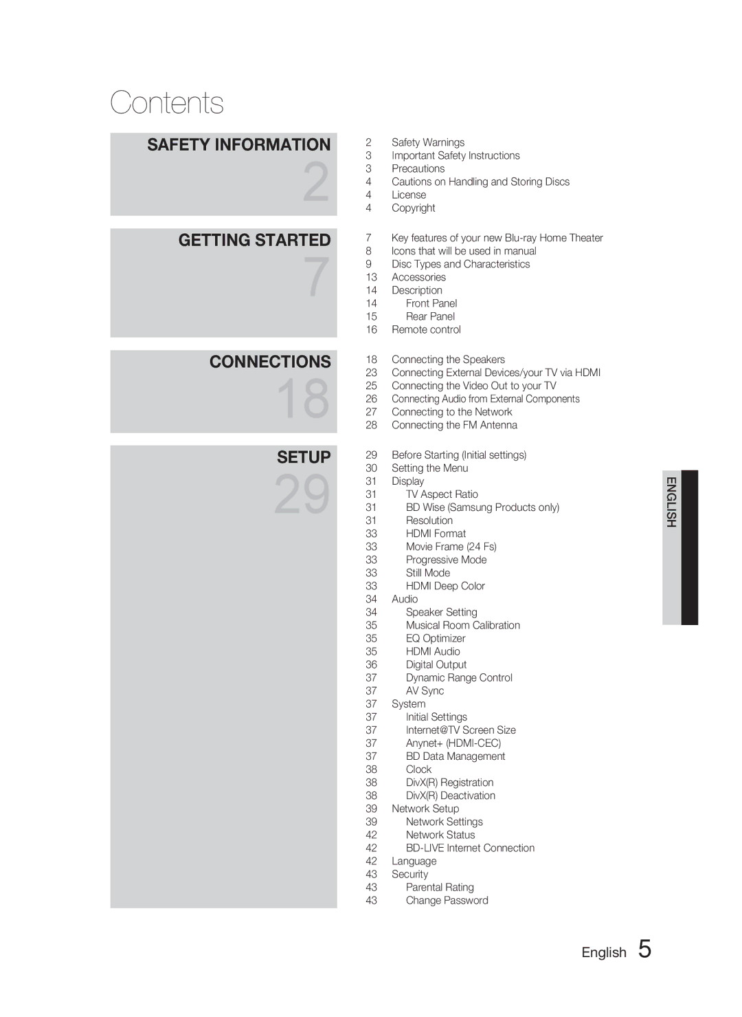 Samsung HT-C6730W/XAA, HT-C6730W/XEF manual Contents 