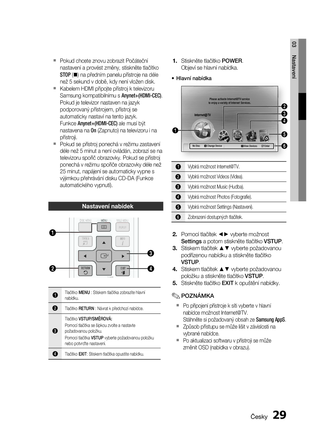 Samsung HT-C6730W/XEF manual Nastavení nabídek, Vstup 