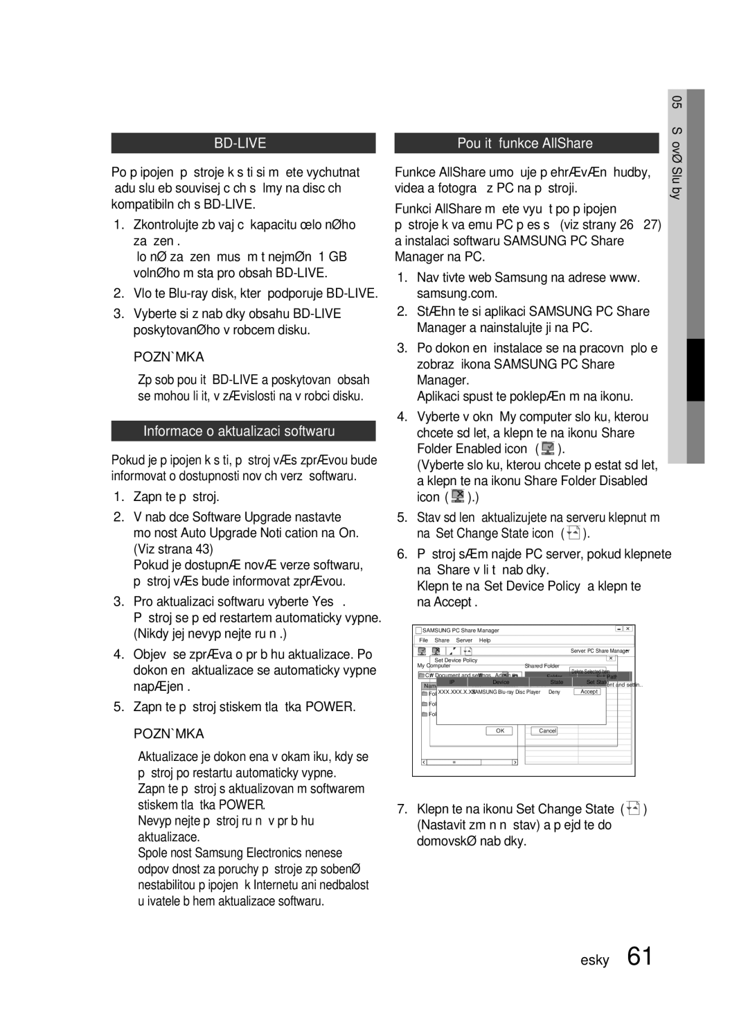 Samsung HT-C6730W/XEF manual Informace o aktualizaci softwaru, Použití funkce AllShare 