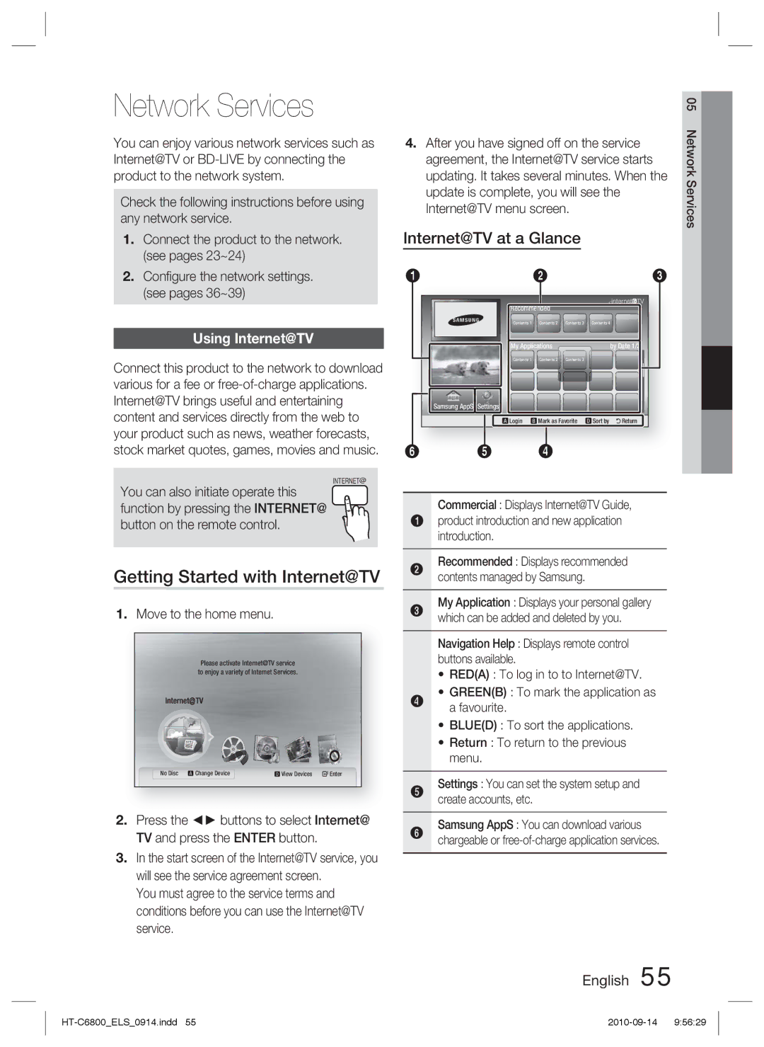 Samsung HT-C6800/XEN, HT-C6800/EDC, HT-C6800/XEF manual Network Services, Getting Started with Internet@TV, Using Internet@TV 