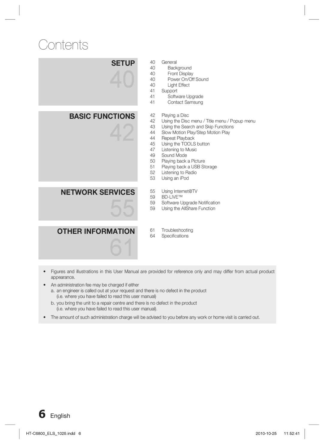 Samsung HT-C6800/EDC, HT-C6800/XEN, HT-C6800/XEF manual Contents 