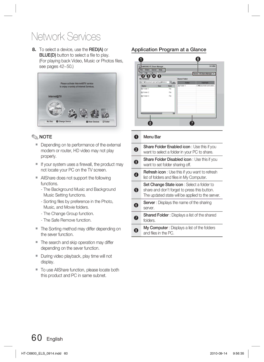 Samsung HT-C6800/EDC manual English Application Program at a Glance,  During video playback, play time will not display 