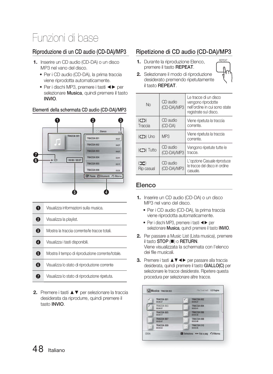 Samsung HT-C6800/EDC, HT-C6800/XEN manual Ripetizione di CD audio CD-DA/MP3, Elenco, Riproduzione di un CD audio CD-DA/MP3 