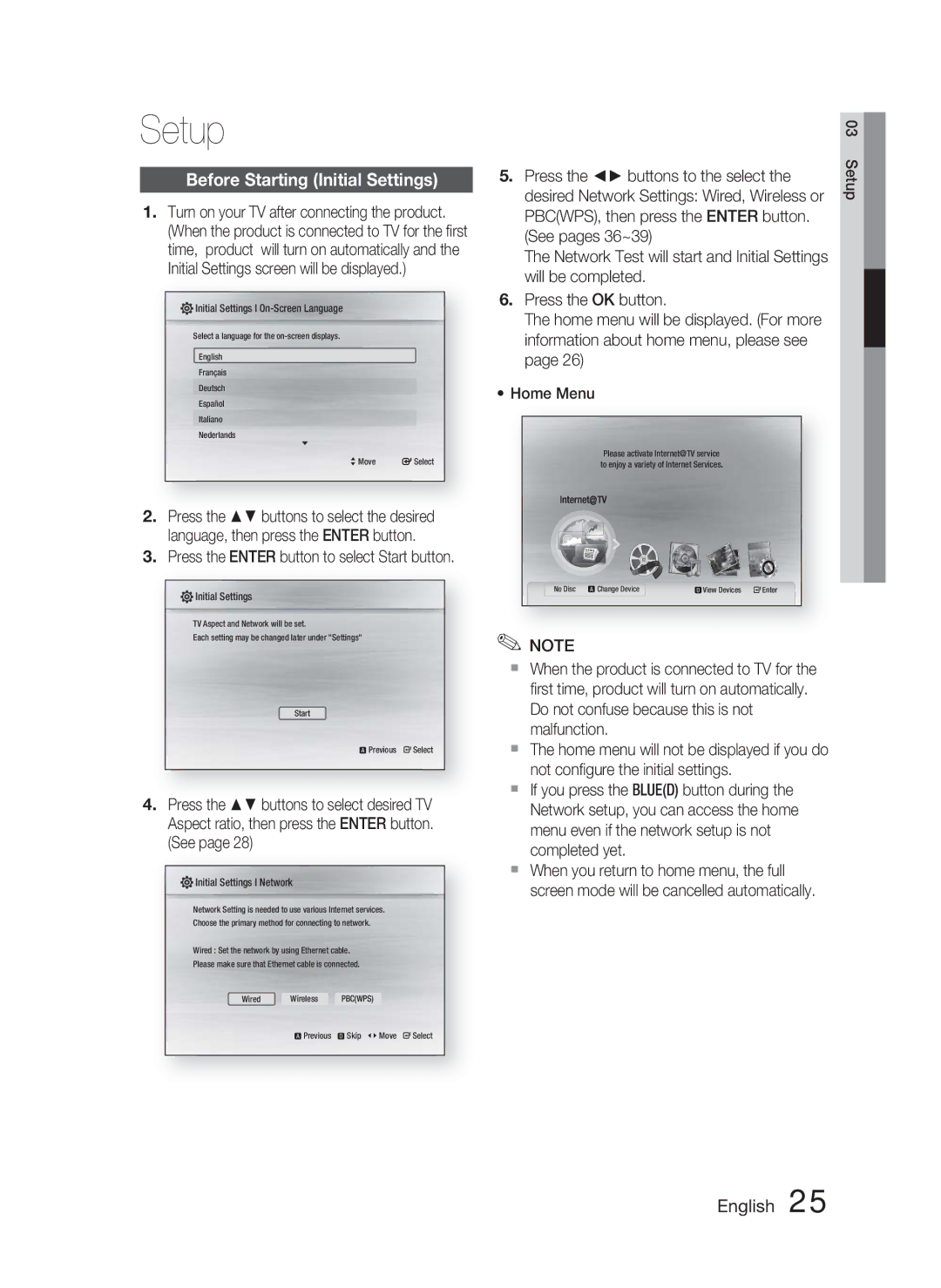 Samsung HT-C6800/XEN, HT-C6800/EDC, HT-C6800/XEF manual Setup, Before Starting Initial Settings 