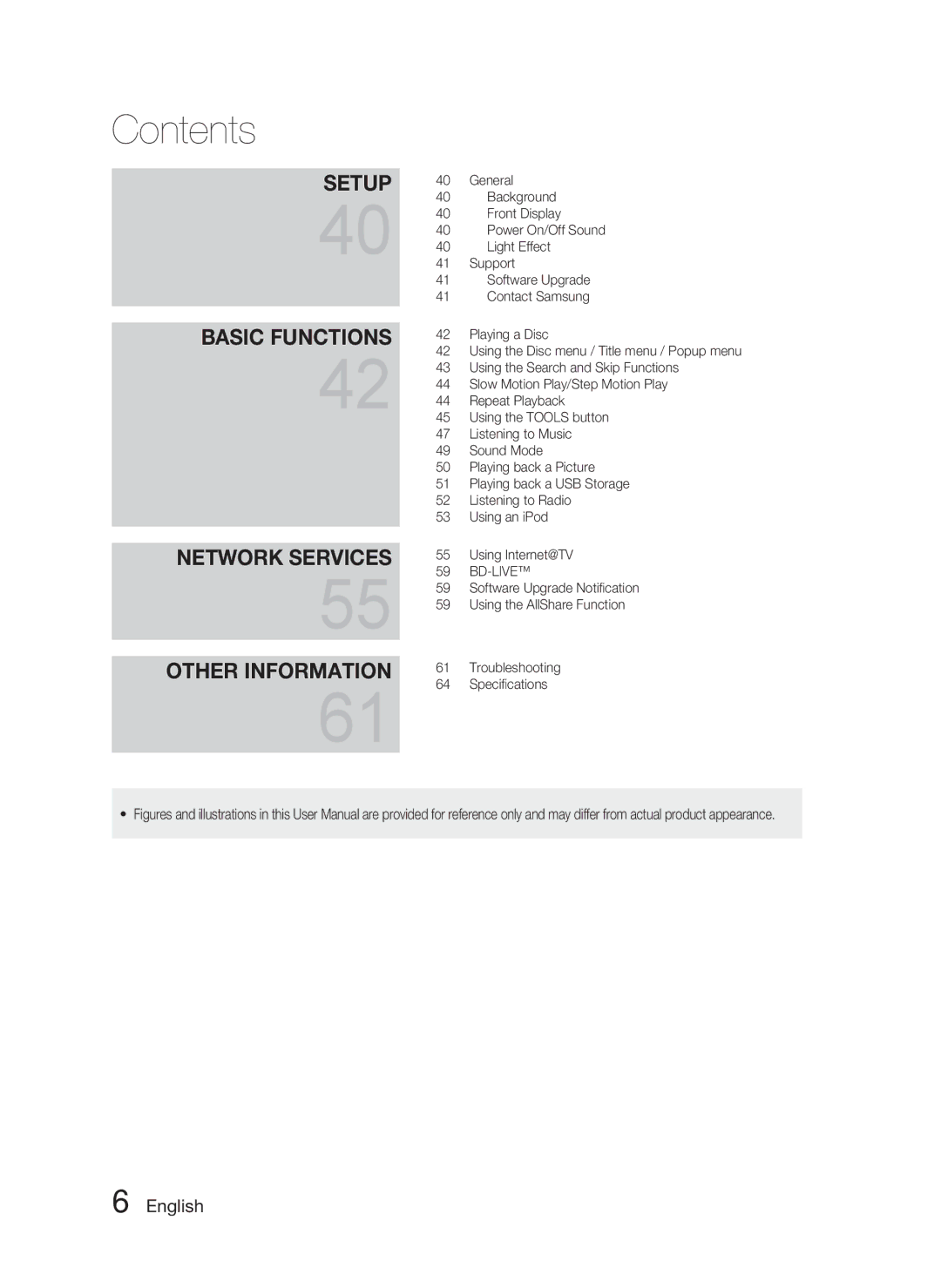 Samsung HT-C6800/EDC manual General, Background, Front Display, Power On/Off Sound, Light Effect, Support, Software Upgrade 