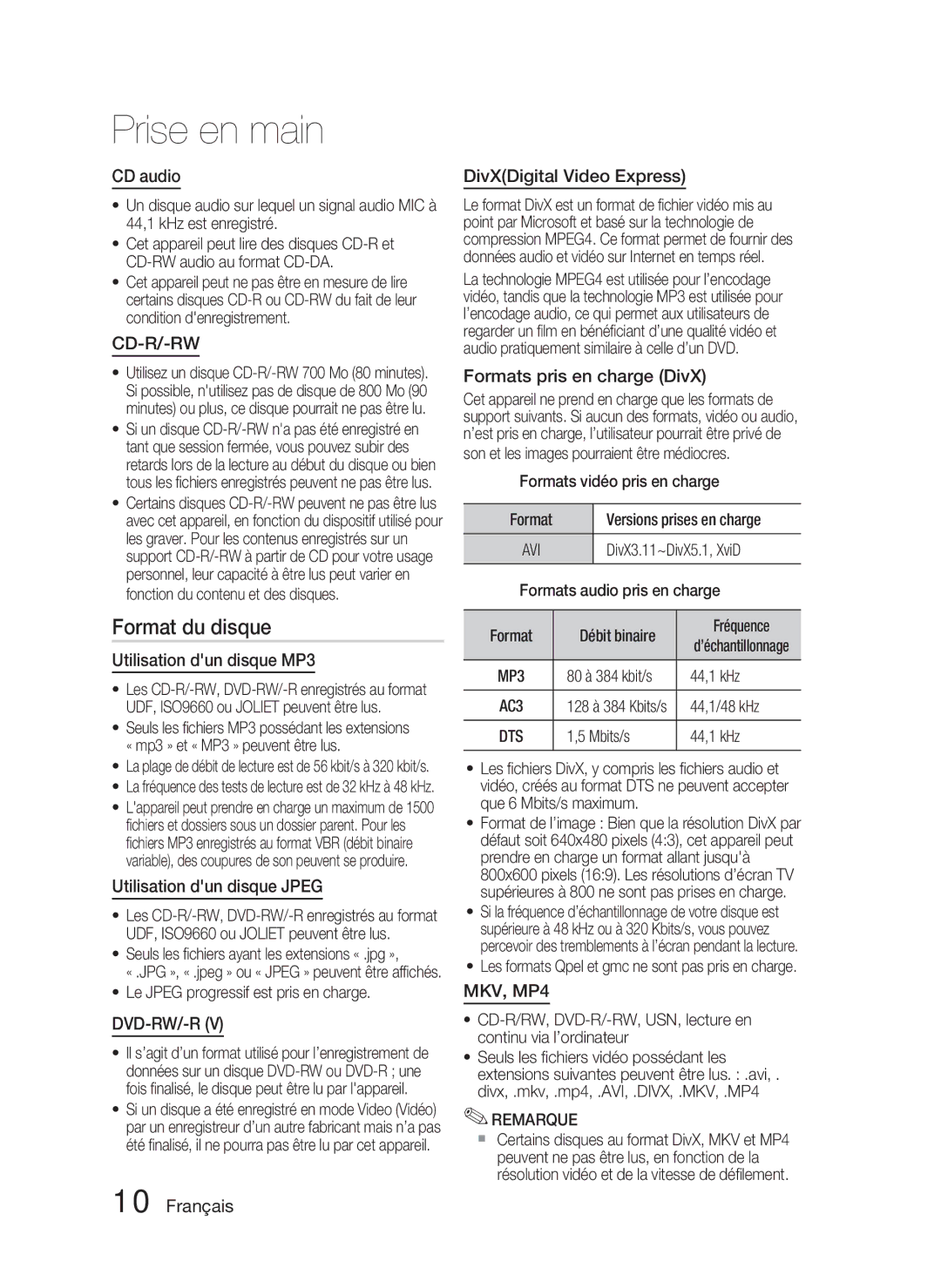 Samsung HT-C6800/XEN, HT-C6800/EDC Format du disque, CD audio, Utilisation dun disque MP3, Utilisation dun disque Jpeg 