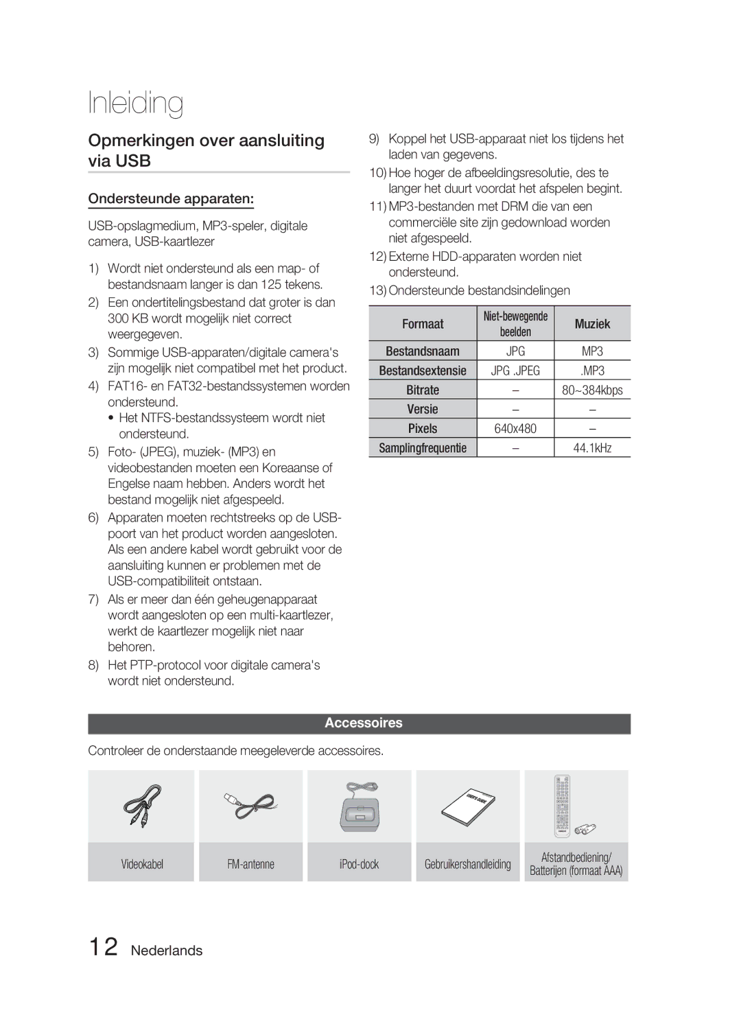 Samsung HT-C6800/EDC, HT-C6800/XEN, HT-C6800/XEF manual Opmerkingen over aansluiting via USB, Ondersteunde apparaten, Muziek 