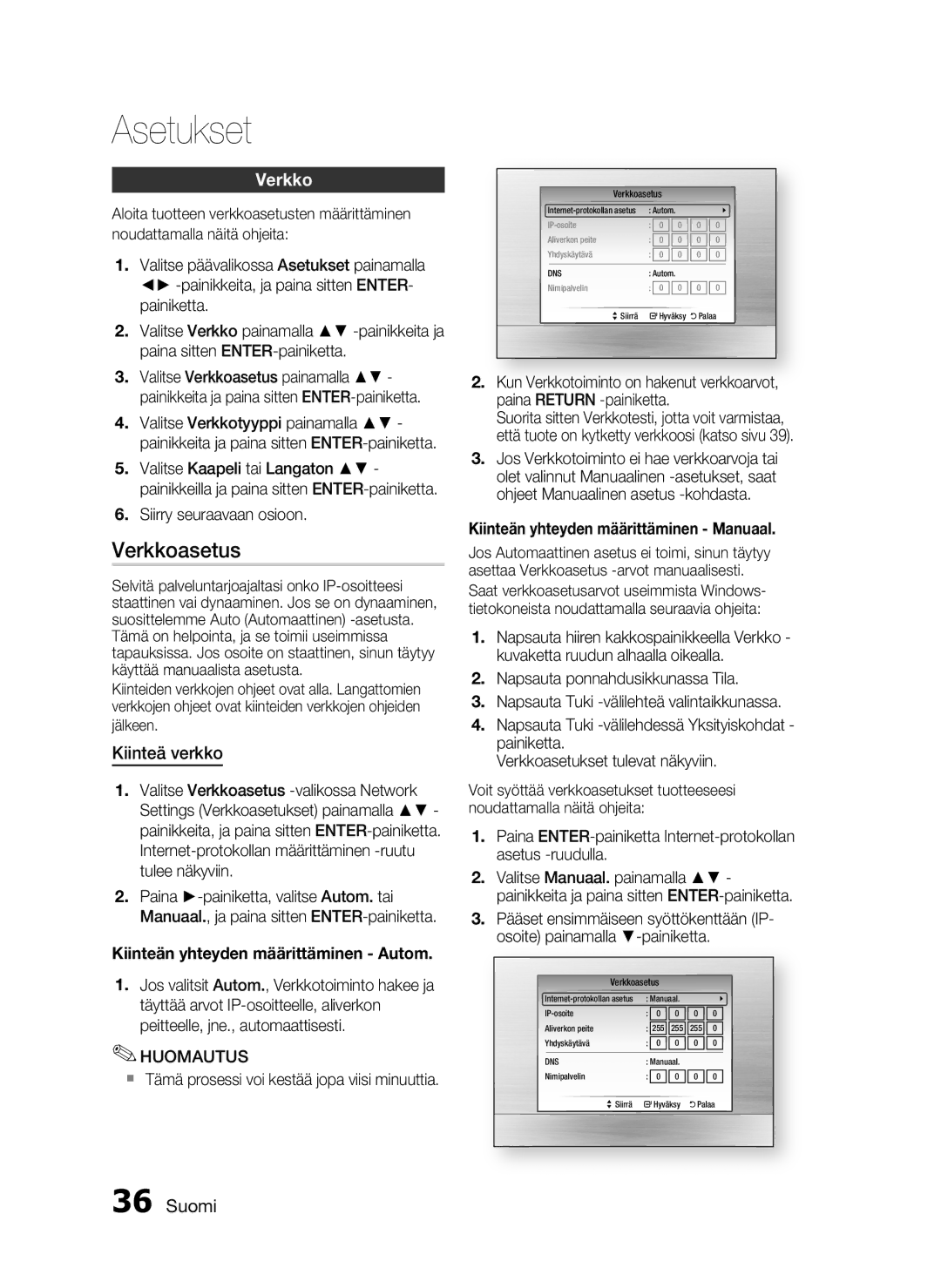 Samsung HT-C6800/XEE manual Verkkoasetus, Kiinteä verkko, Siirry seuraavaan osioon 