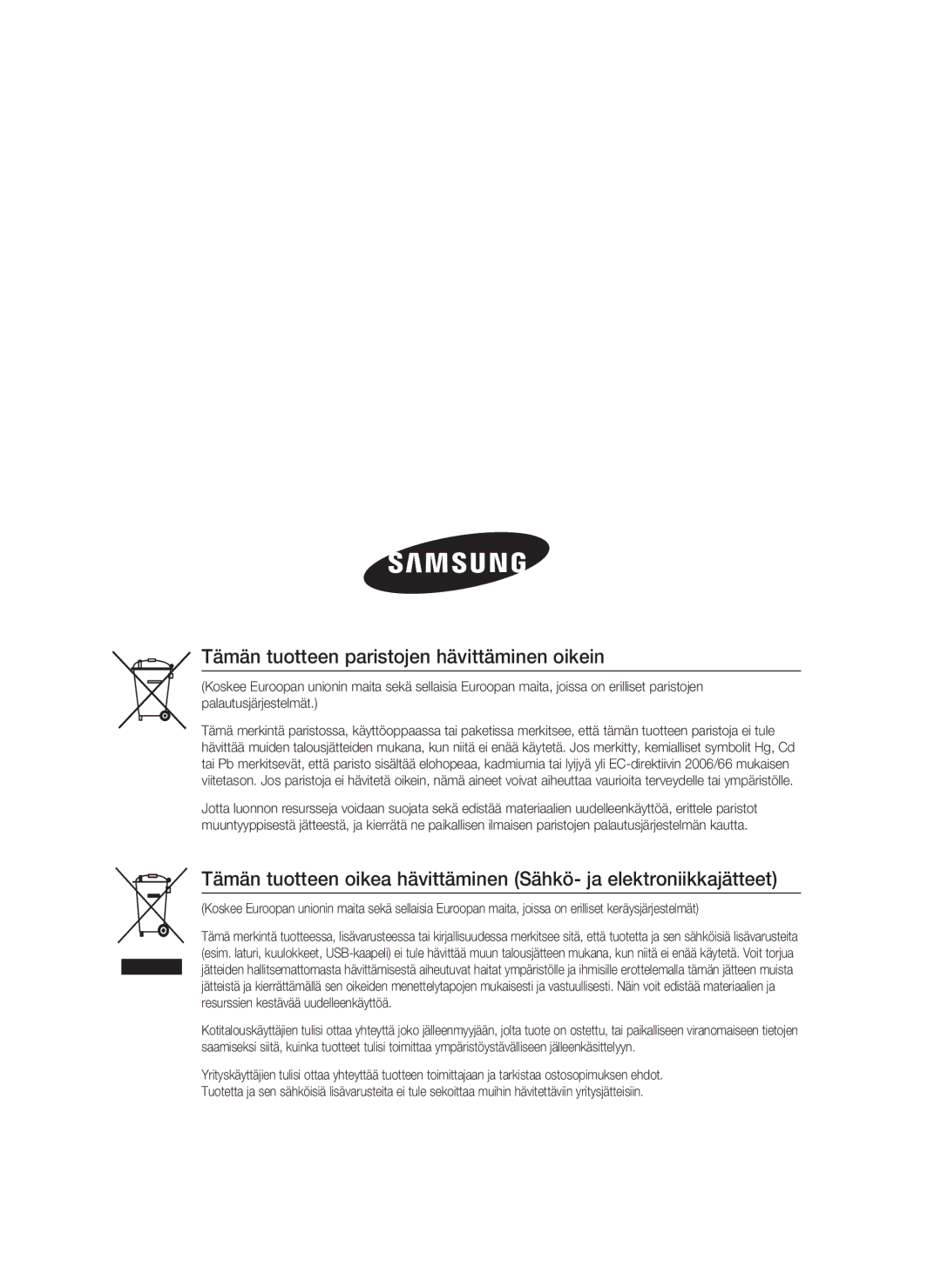 Samsung HT-C6800/XEE manual Tämän tuotteen paristojen hävittäminen oikein 