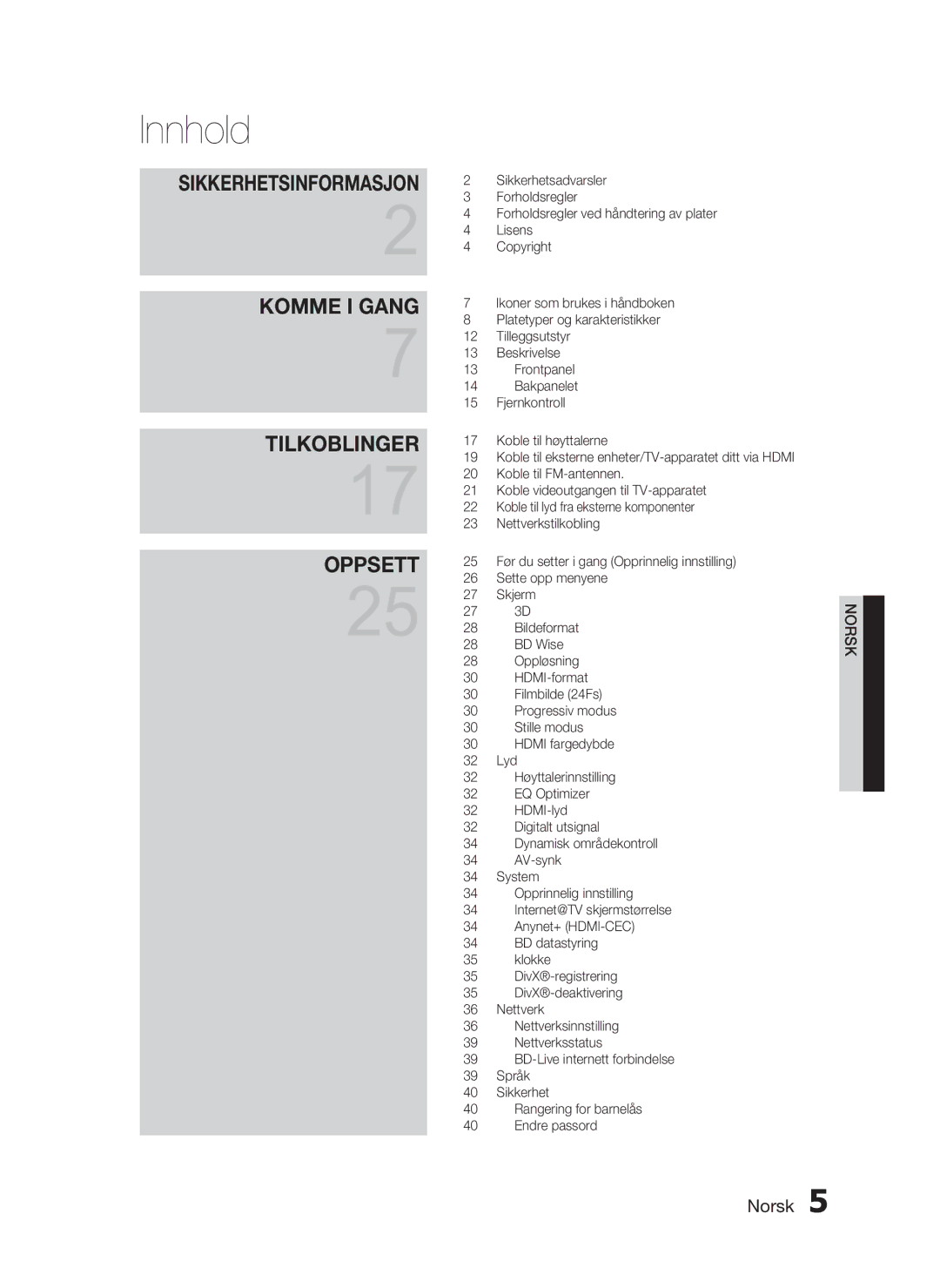 Samsung HT-C6800/XEE manual Innhold 