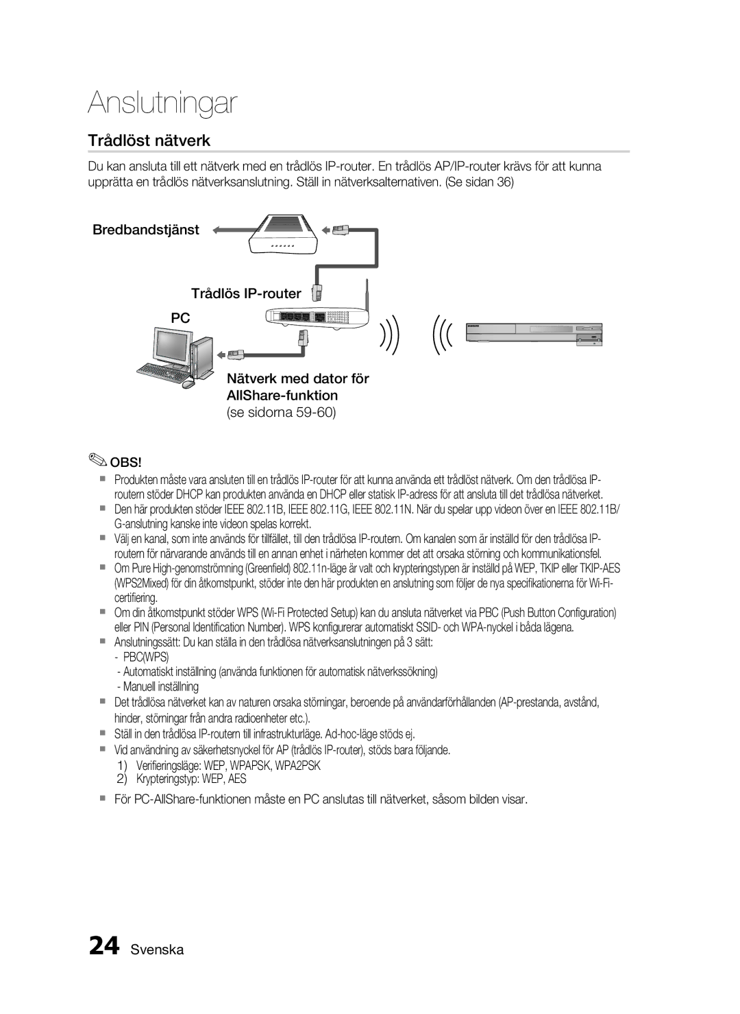 Samsung HT-C6800/XEE manual Trådlöst nätverk 