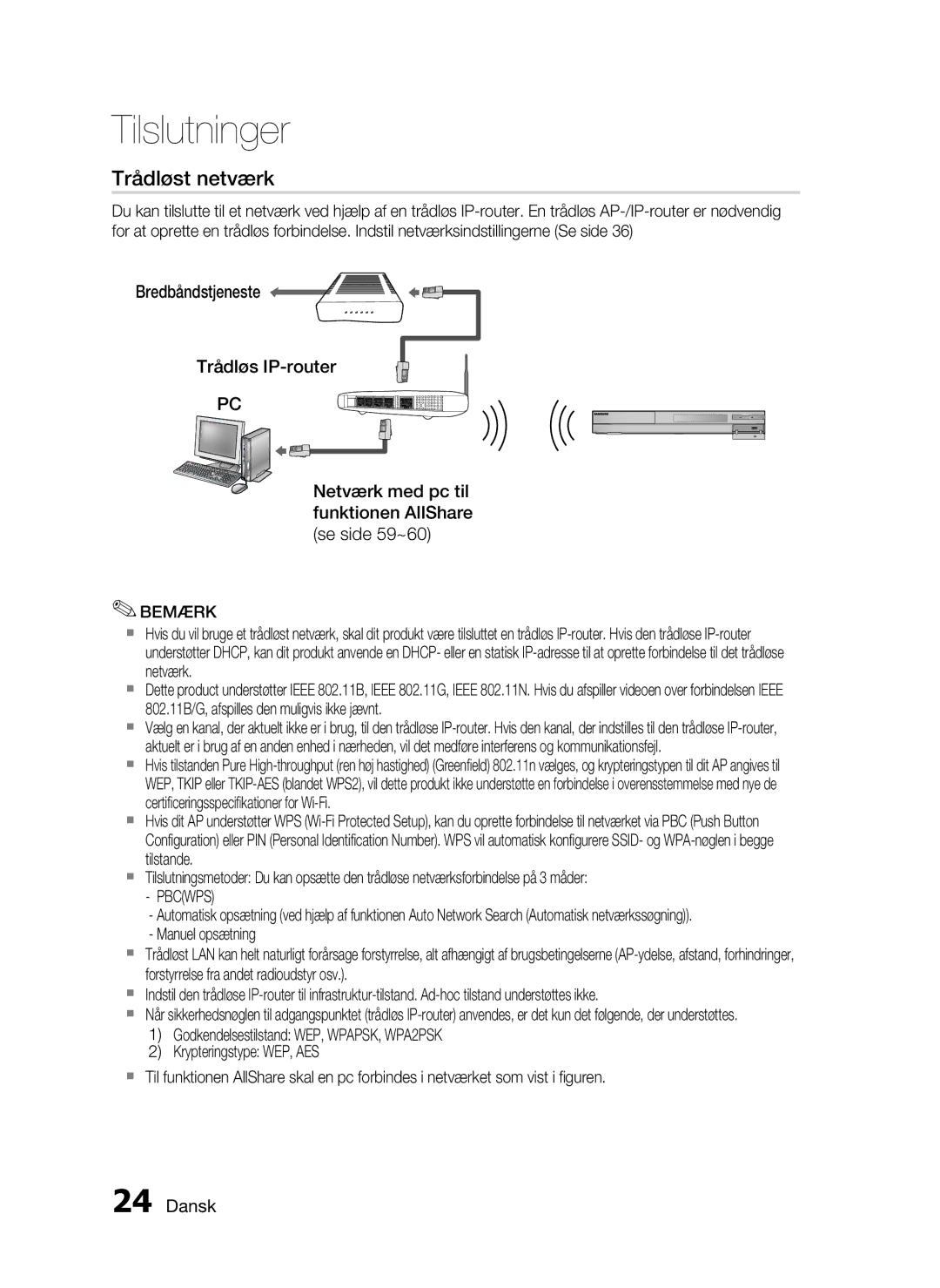 Samsung HT-C6800/XEE manual Trådløst netværk, Pbcwps 