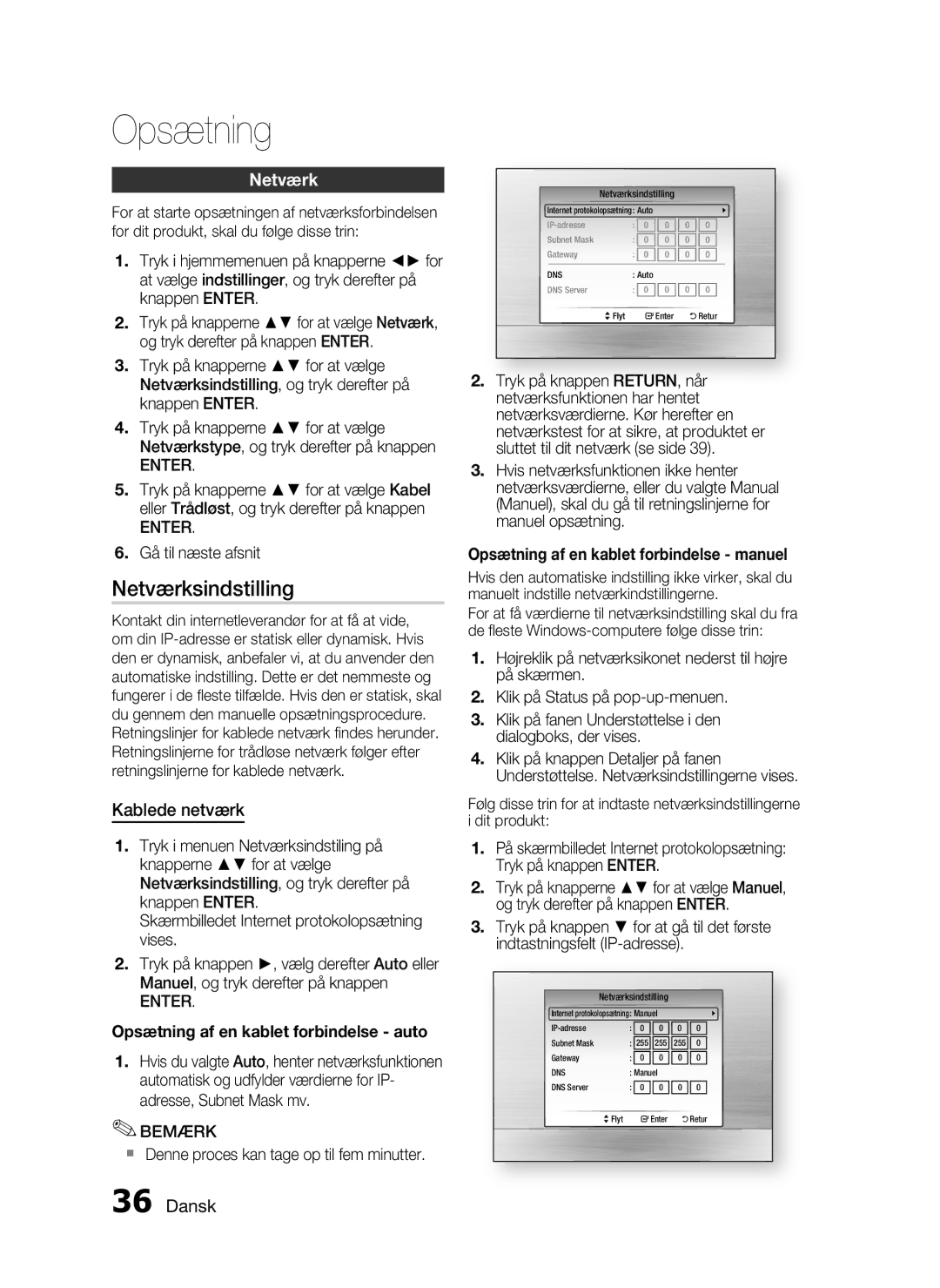 Samsung HT-C6800/XEE manual Netværksindstilling, Kablede netværk, Gå til næste afsnit 