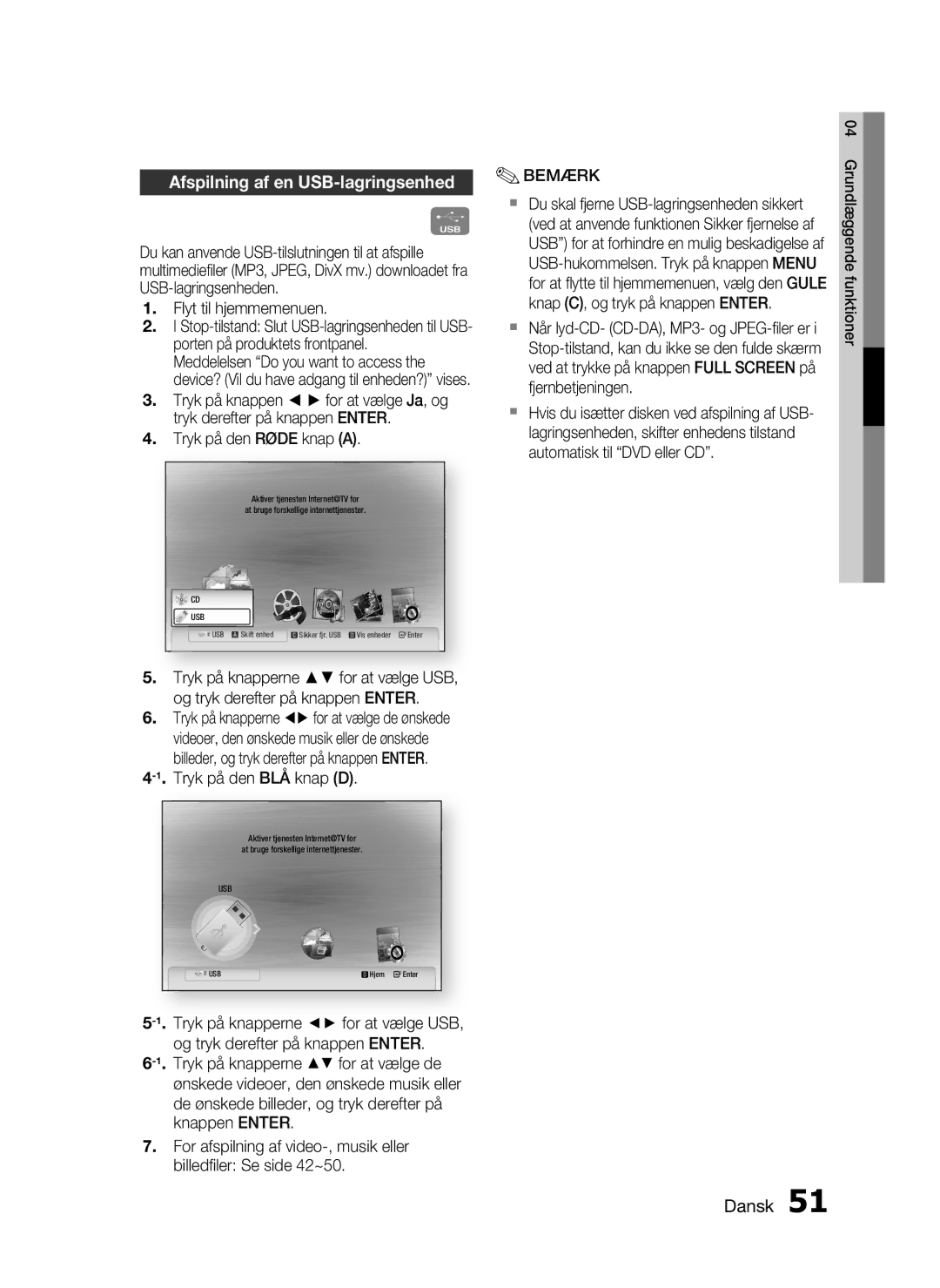 Samsung HT-C6800/XEE manual Afspilning af en USB-lagringsenhed, Bemærk 