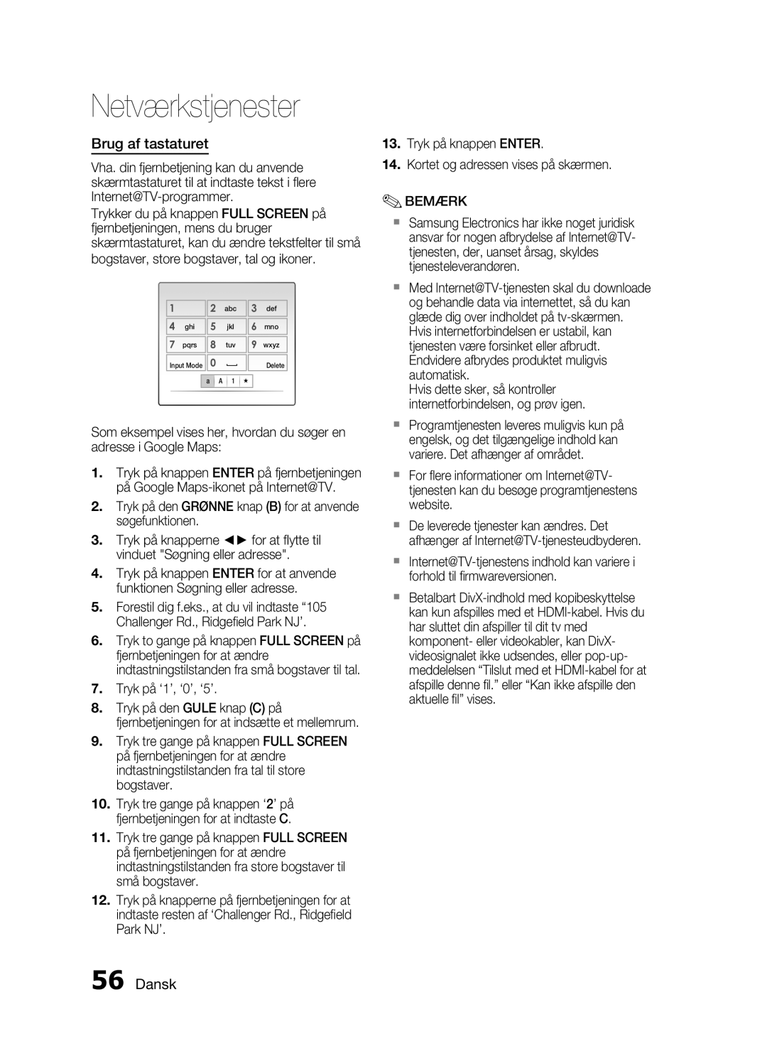 Samsung HT-C6800/XEE manual Brug af tastaturet, Tryk på ‘1’, ‘0’, ‘5’ 