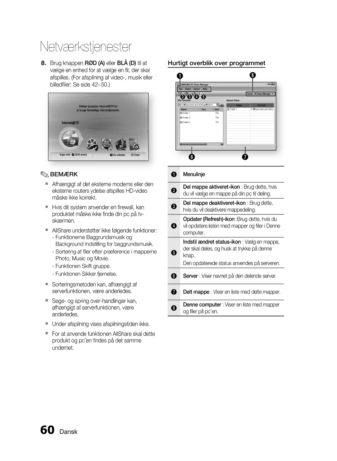 Samsung HT-C6800/XEE manual Hurtigt overblik over programmet, Menulinje 