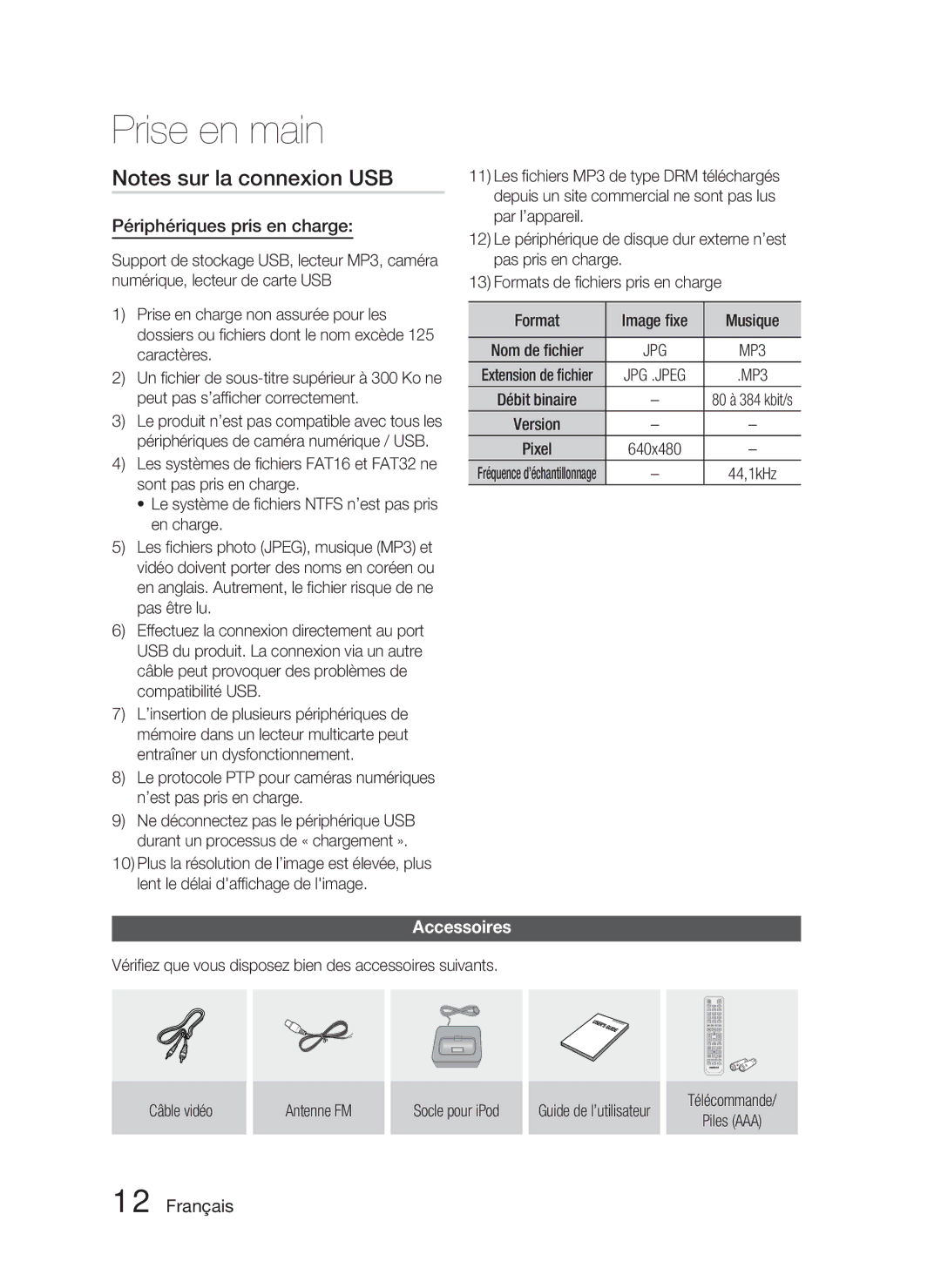 Samsung HT-C6800/XEF manual Périphériques pris en charge, Accessoires 