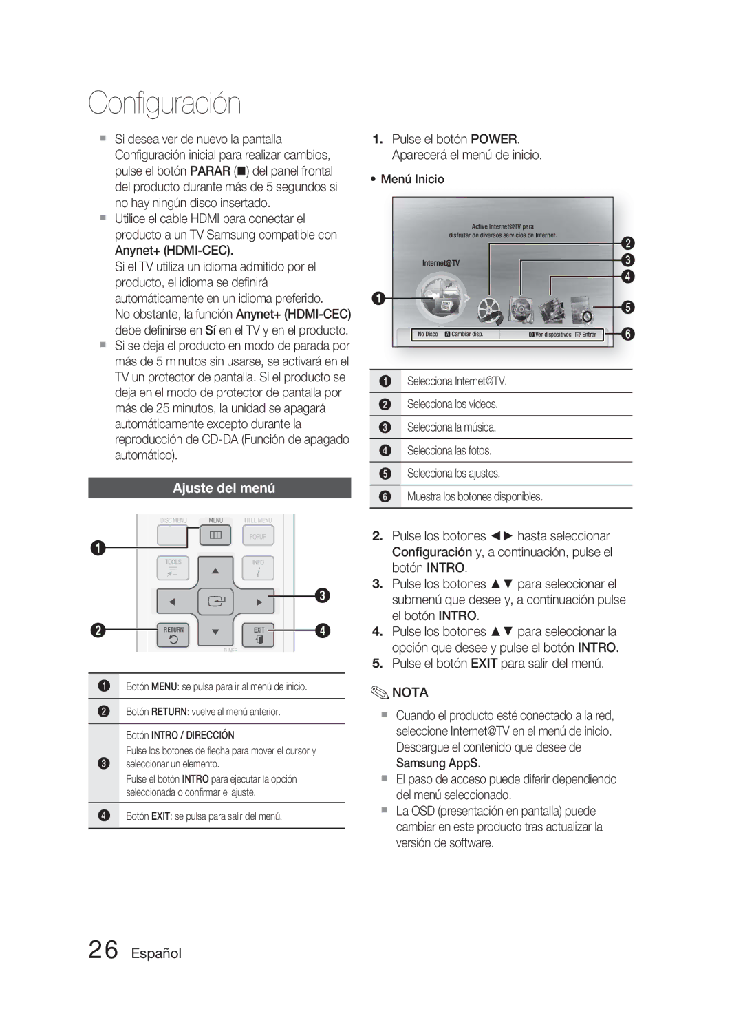 Samsung HT-C6800/XEF manual Ajuste del menú 