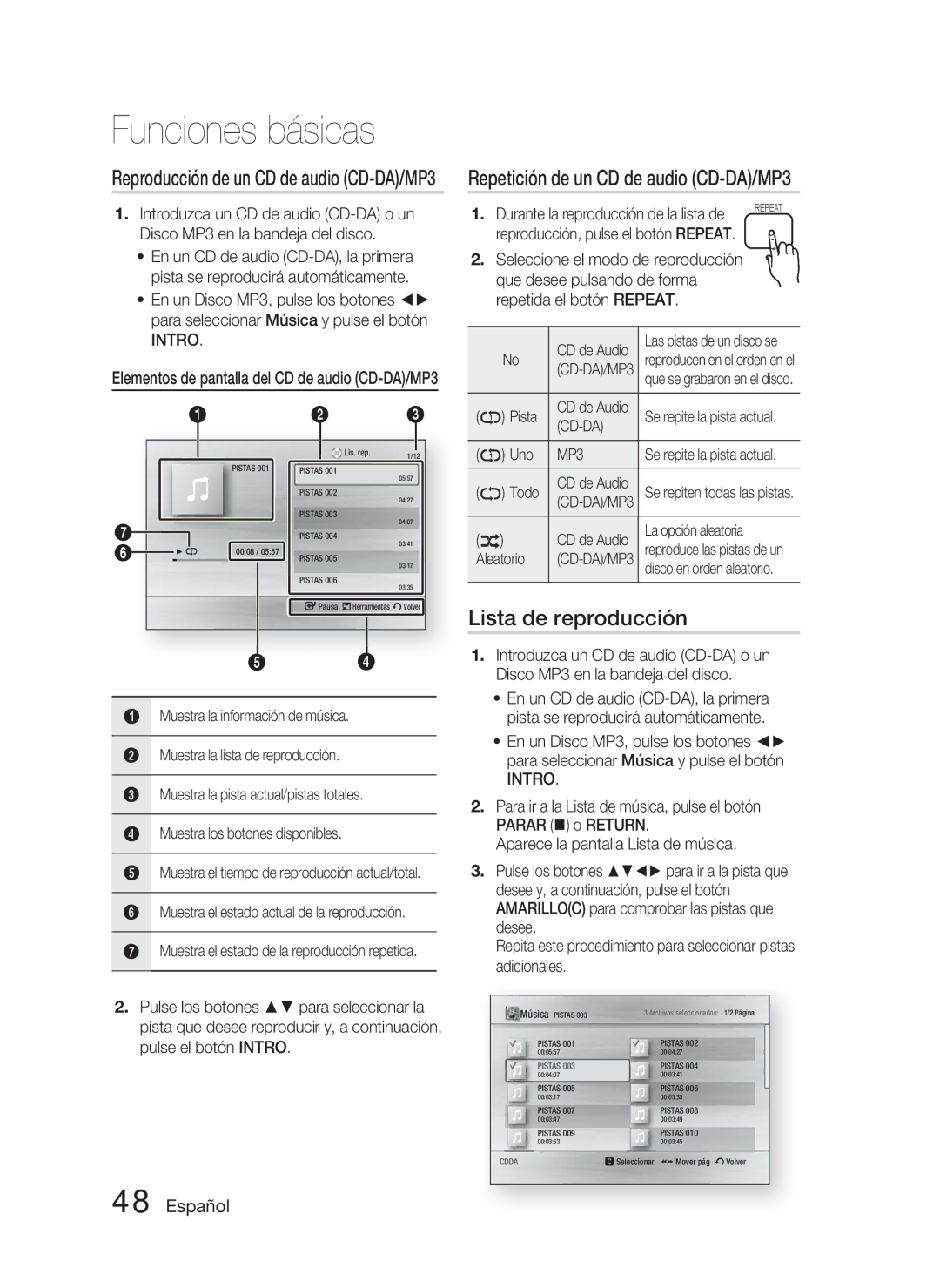 Samsung HT-C6800/XEF manual Lista de reproducción, Durante la reproducción de la lista de, Pista, Todo, Aleatorio 