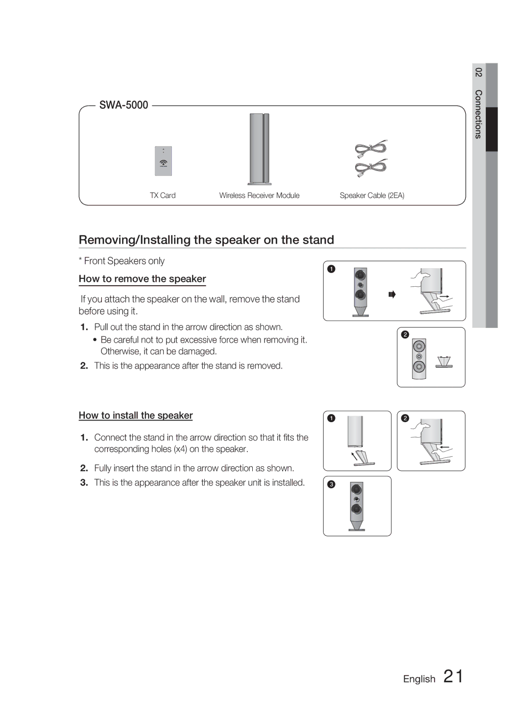 Samsung HT-C6900W user manual Removing/Installing the speaker on the stand, How to install the speaker 