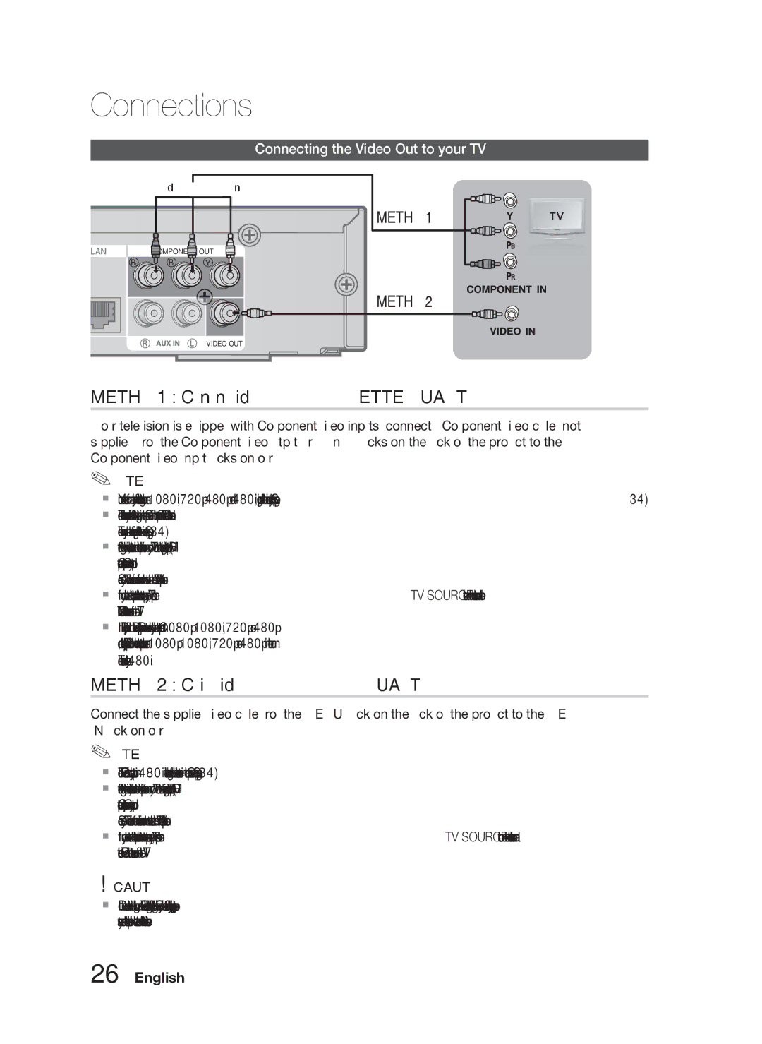 Samsung HT-C6900W Method 1 Component Video Better Quality, Method 2 Composite Video Good Quality, Resolution is actually 