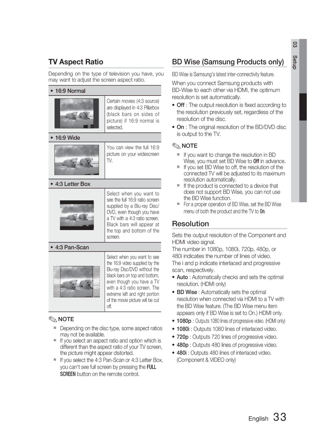 Samsung HT-C6900W user manual BD Wise Samsung Products only, Resolution, Normal, Pan-Scan 