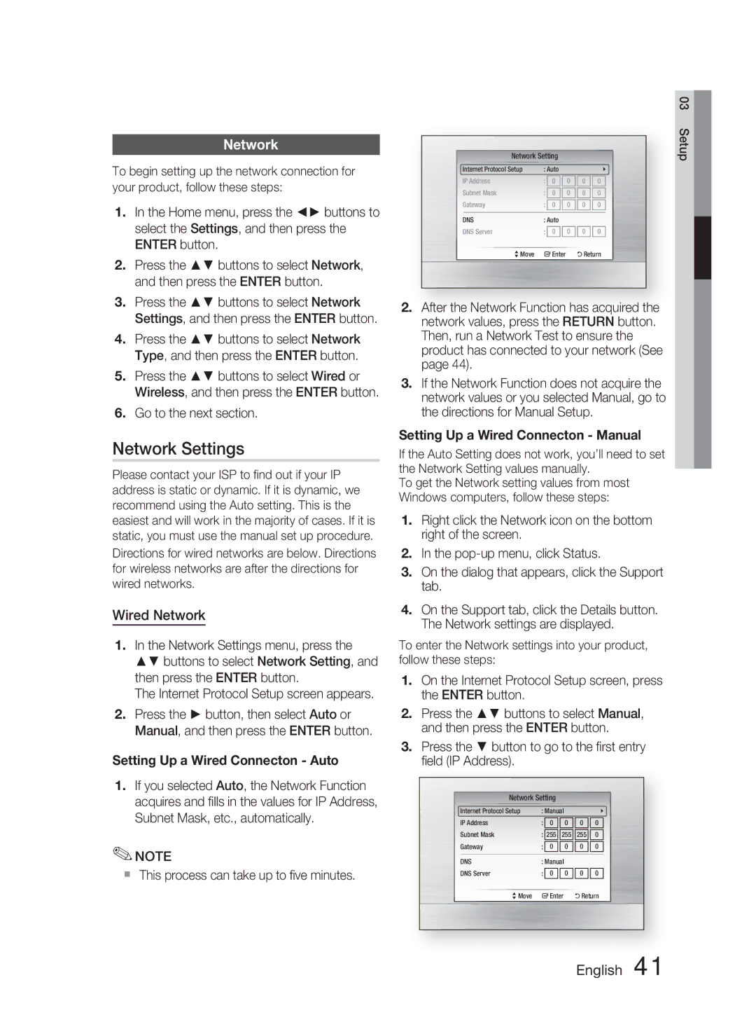 Samsung HT-C6900W user manual Network Settings, Wired Network 