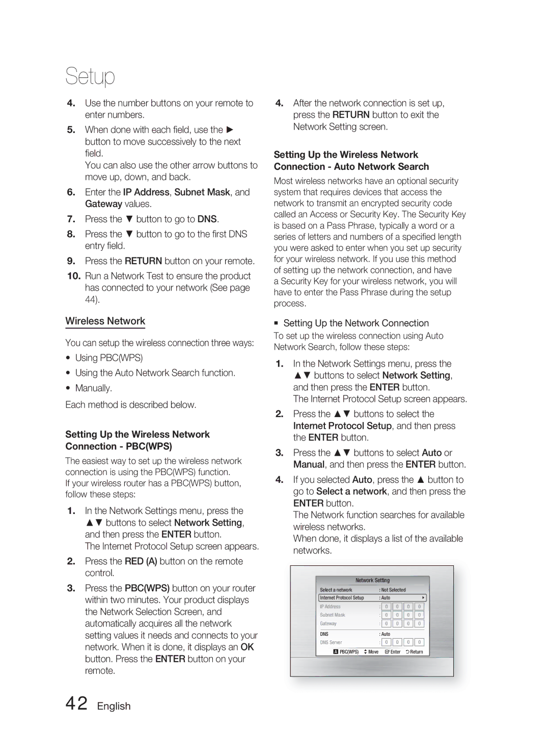 Samsung HT-C6900W user manual Setting Up the Wireless Network Connection Pbcwps 