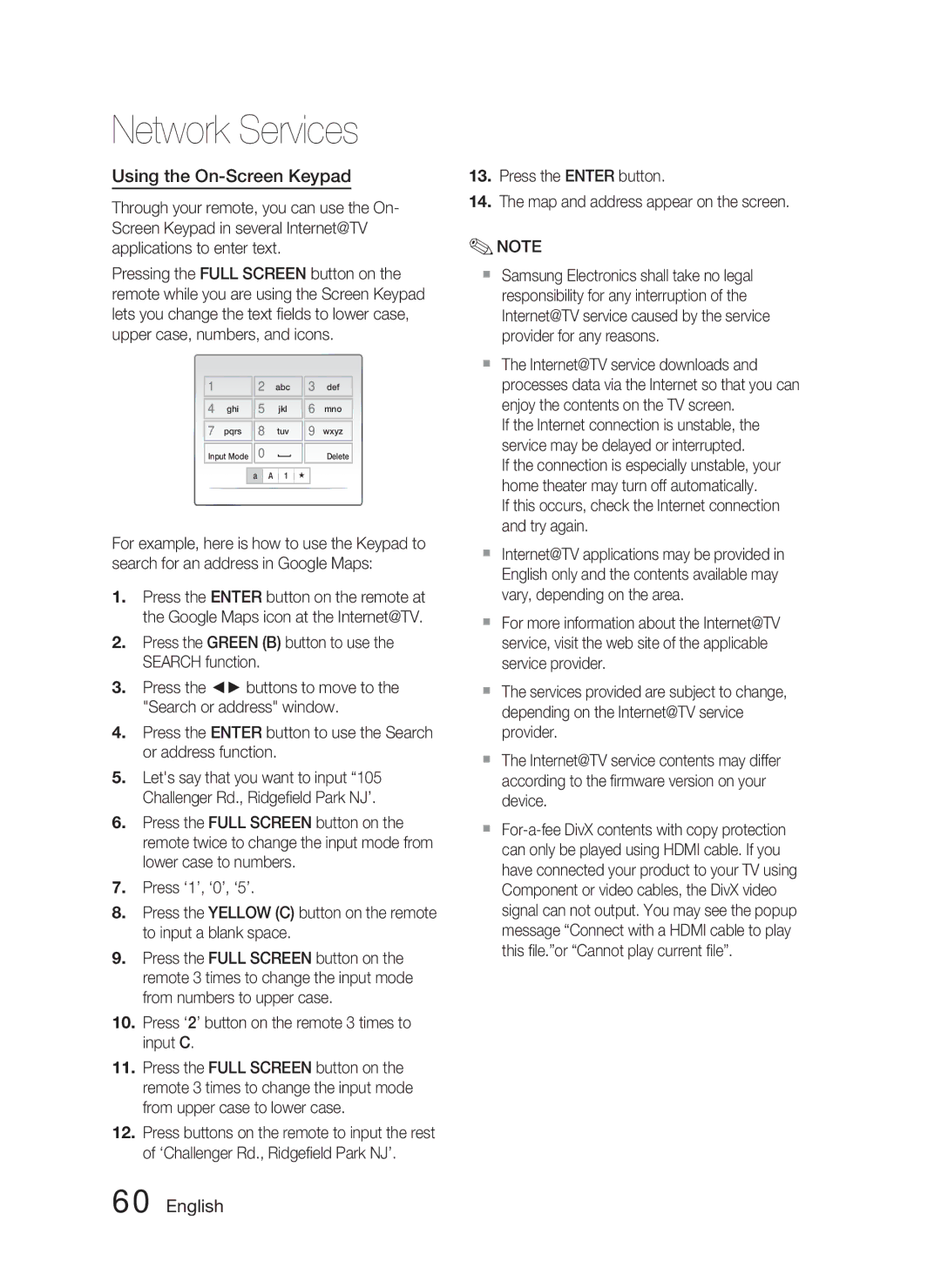 Samsung HT-C6900W user manual Using the On-Screen Keypad, If this occurs, check the Internet connection and try again 