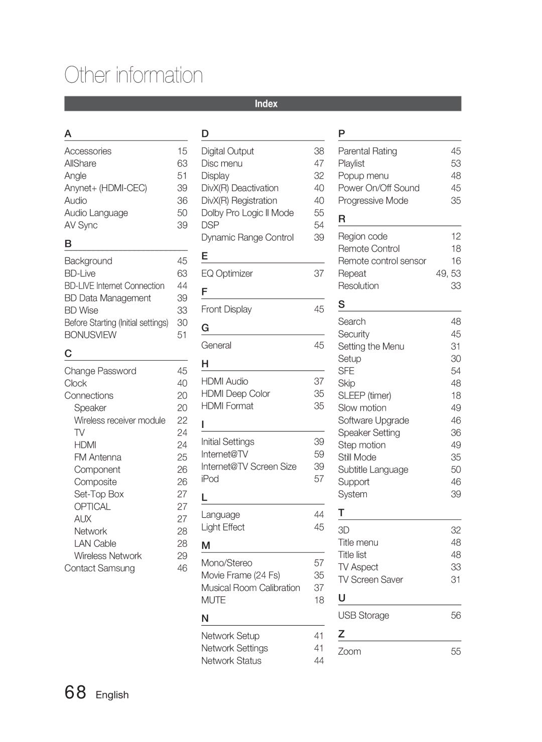 Samsung HT-C6900W user manual Index 