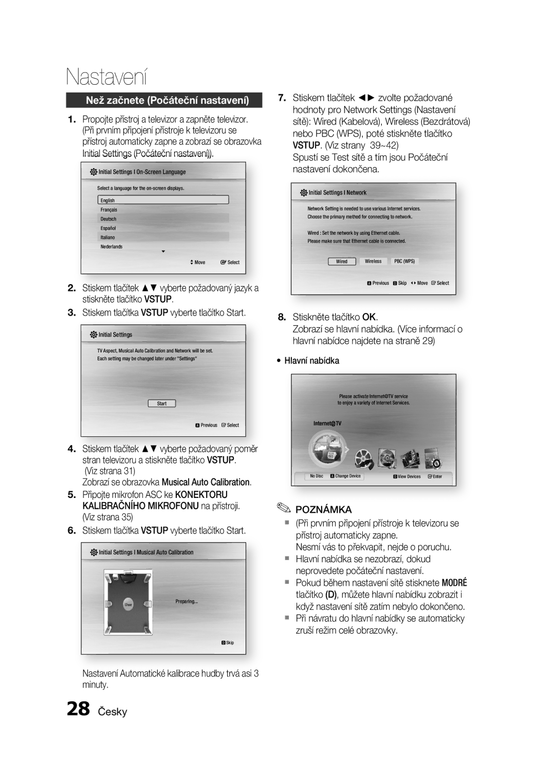 Samsung HT-C6930W/EDC manual Nastavení, Než začnete Počáteční nastavení, 28 Česky 