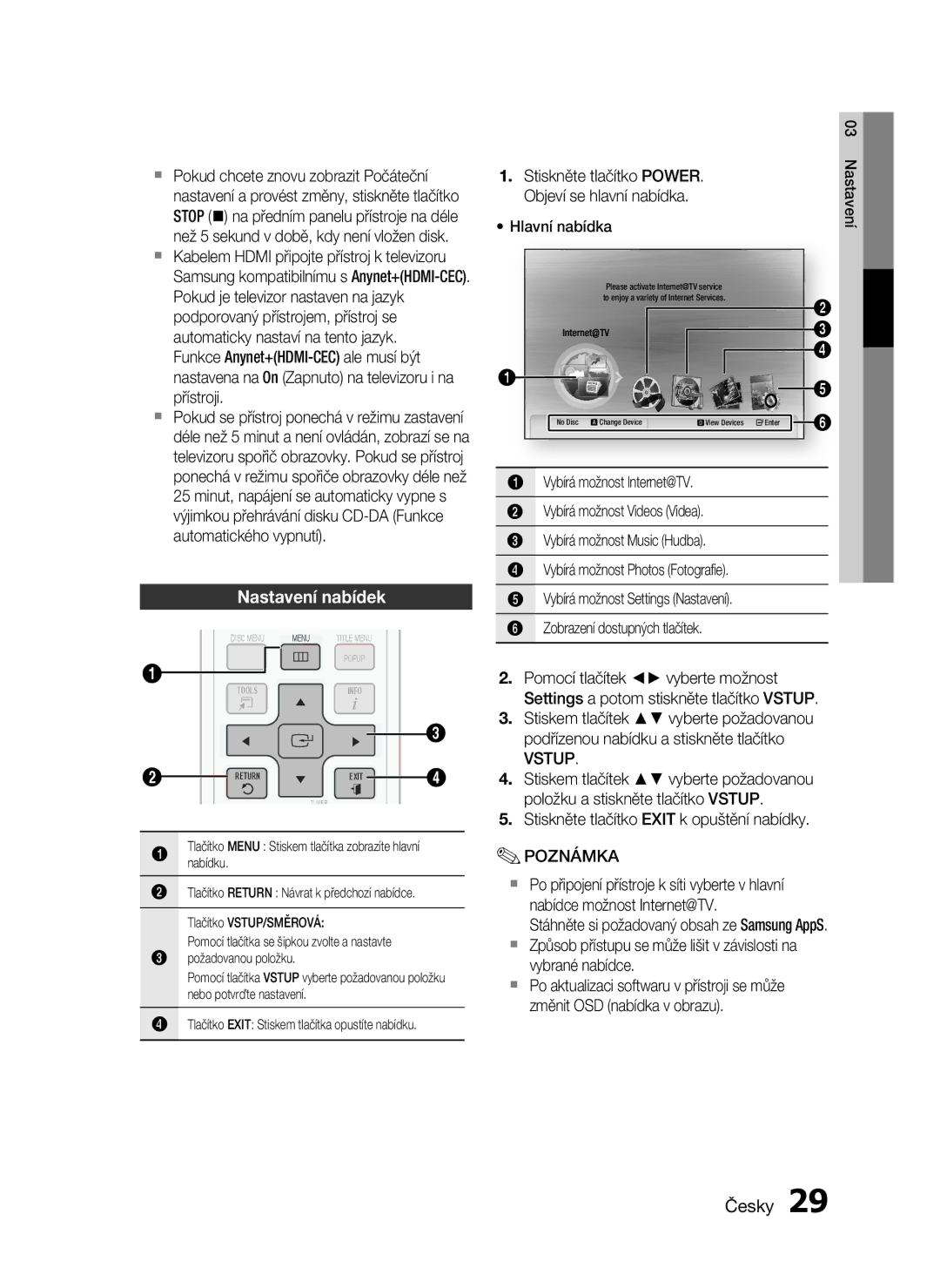 Samsung HT-C6930W/EDC manual Nastavení nabídek, Vstup 