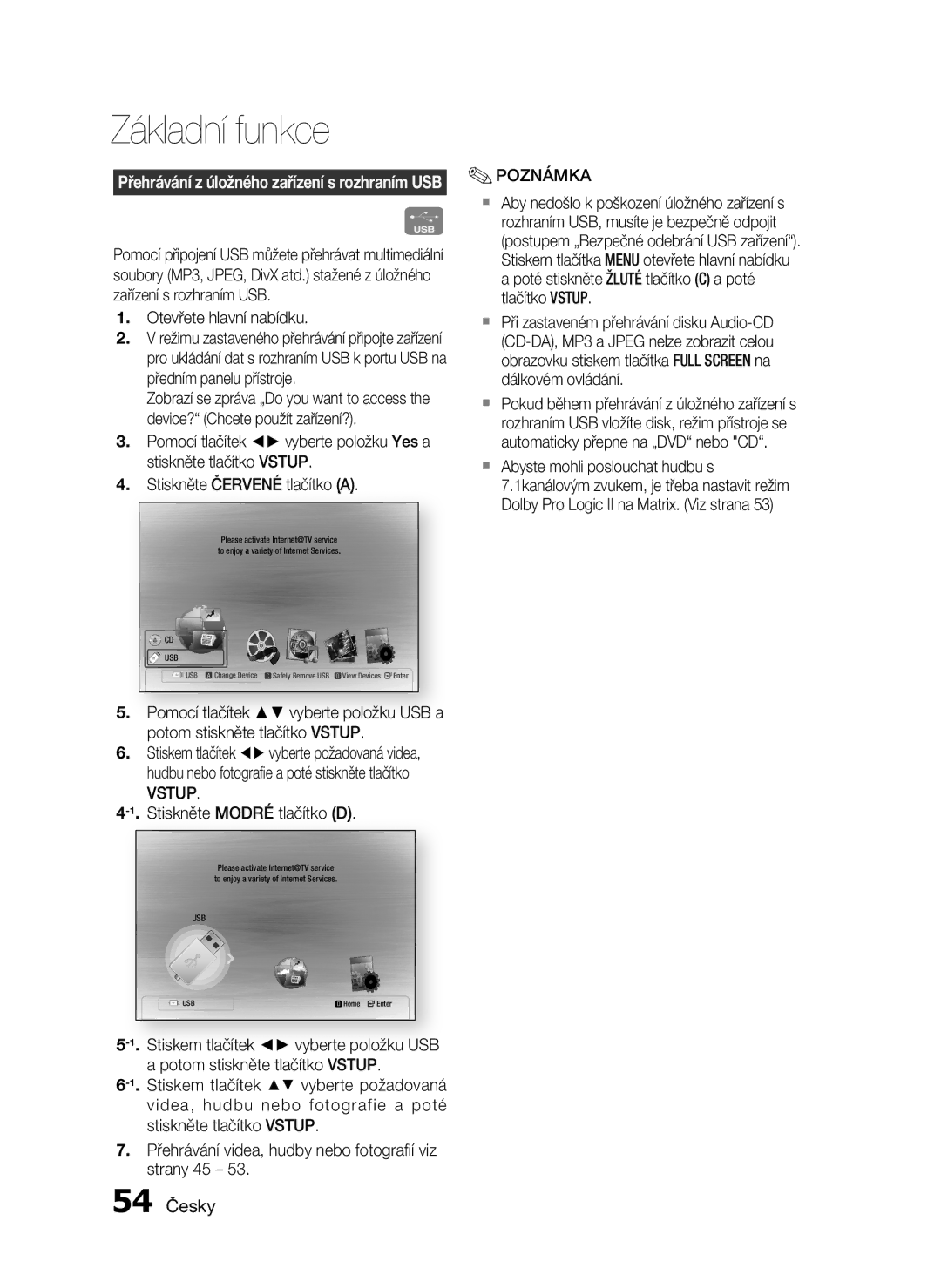 Samsung HT-C6930W/EDC manual 54 Česky, Stiskněte Modré tlačítko D 