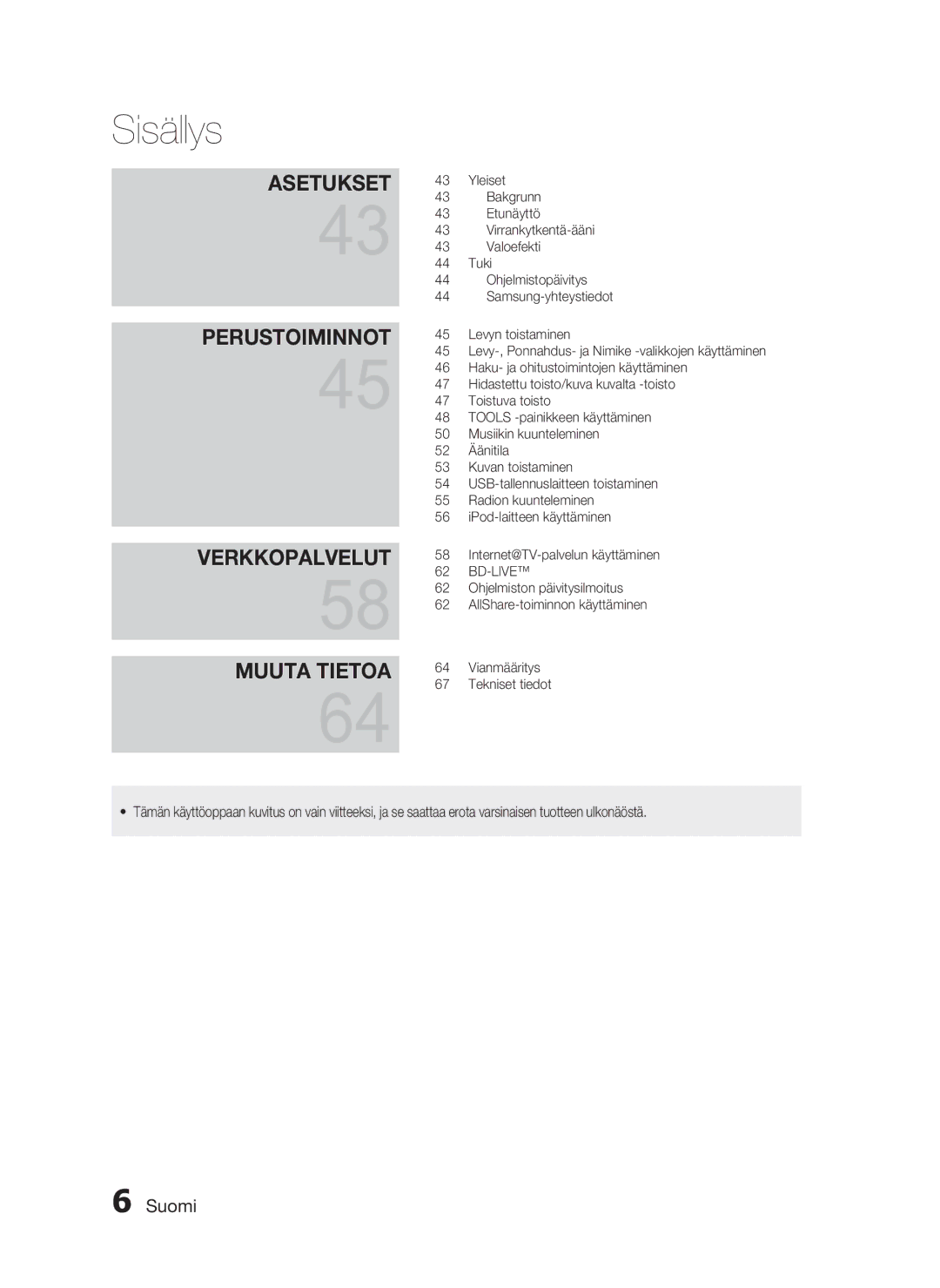 Samsung HT-C6930W/XEE manual Verkkopalvelut Muuta Tietoa 