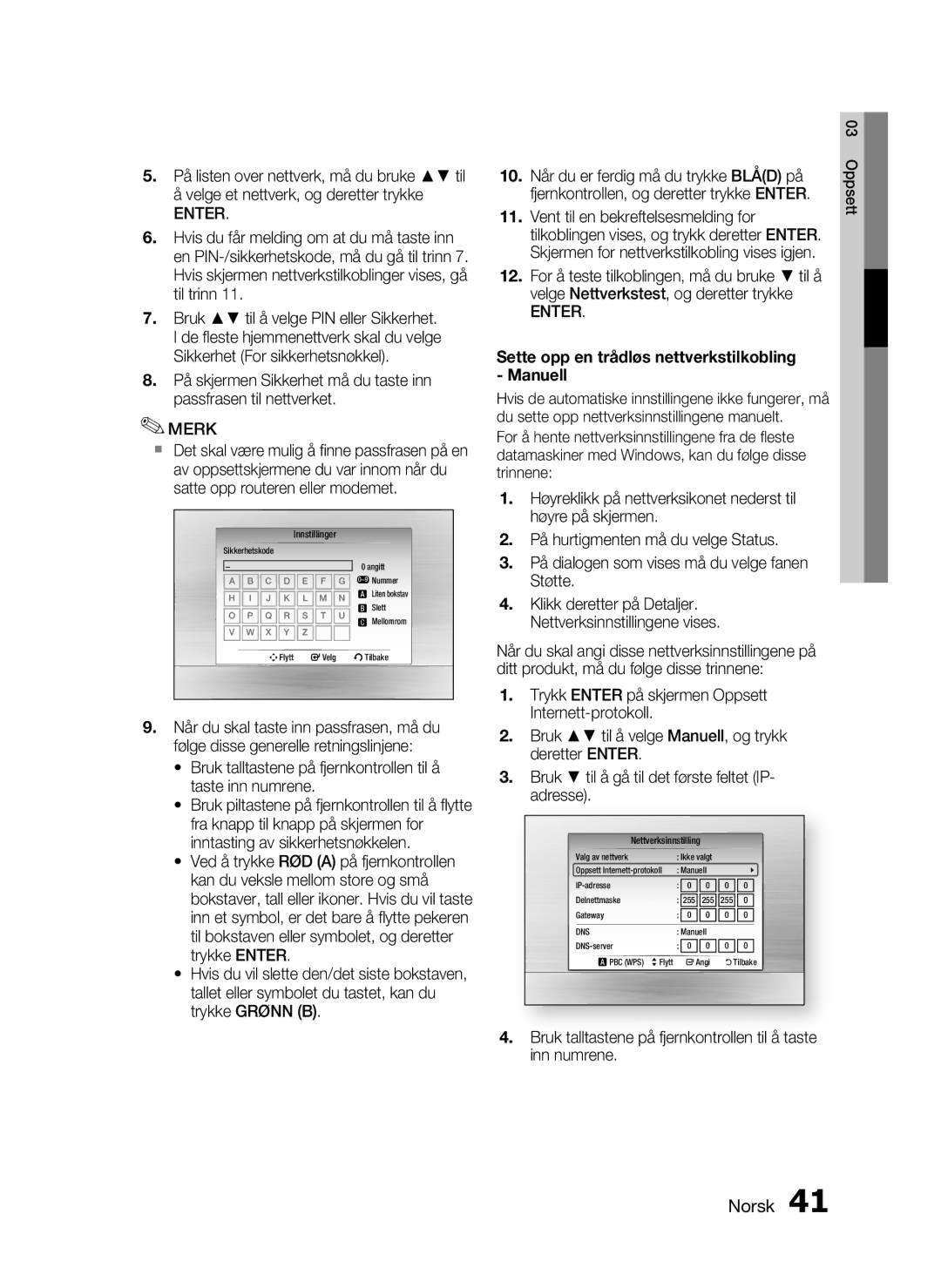 Samsung HT-C6930W/XEE manual Sette opp en trådløs nettverkstilkobling Manuell 