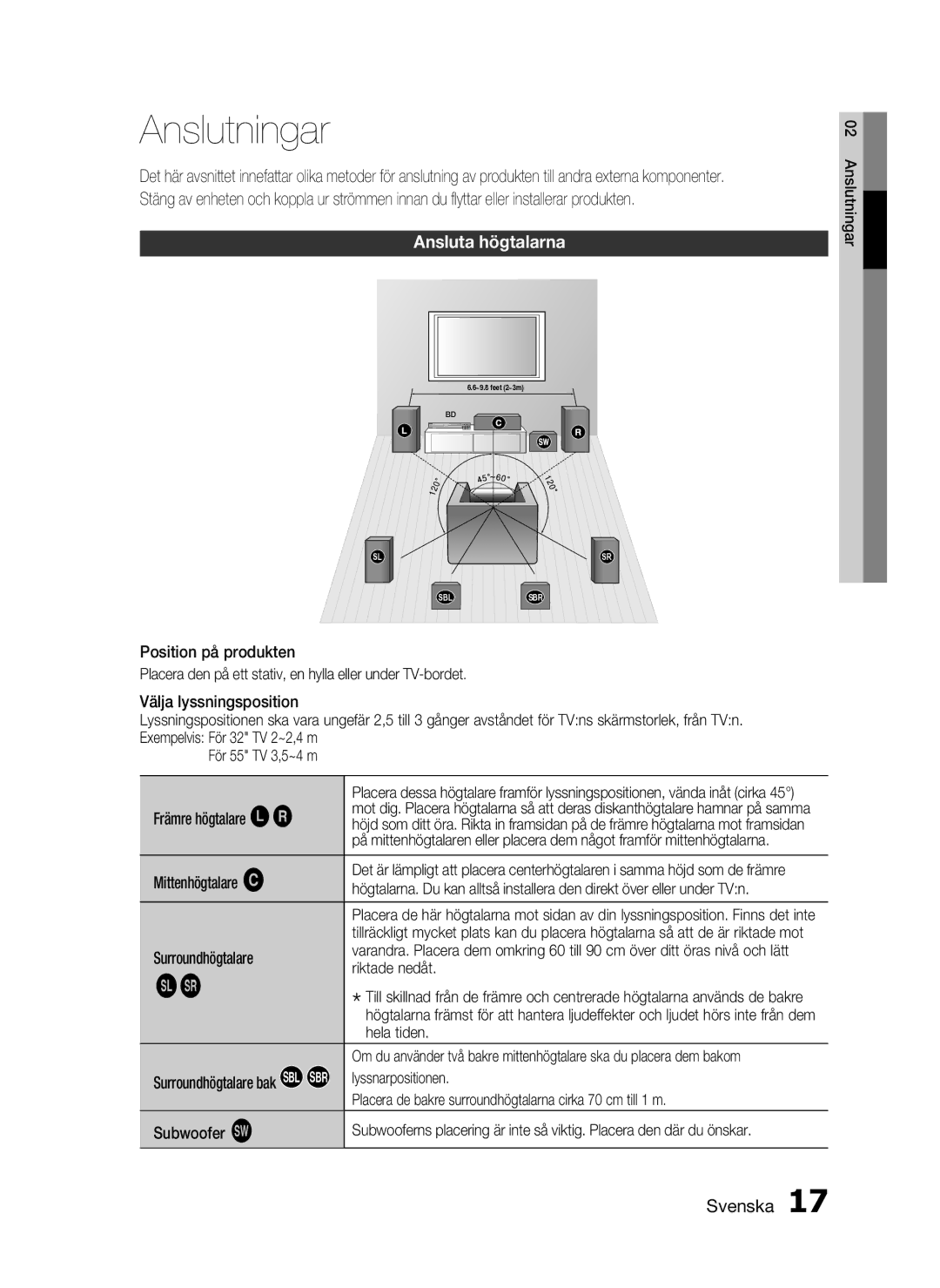 Samsung HT-C6930W/XEE manual Anslutningar, Ansluta högtalarna 