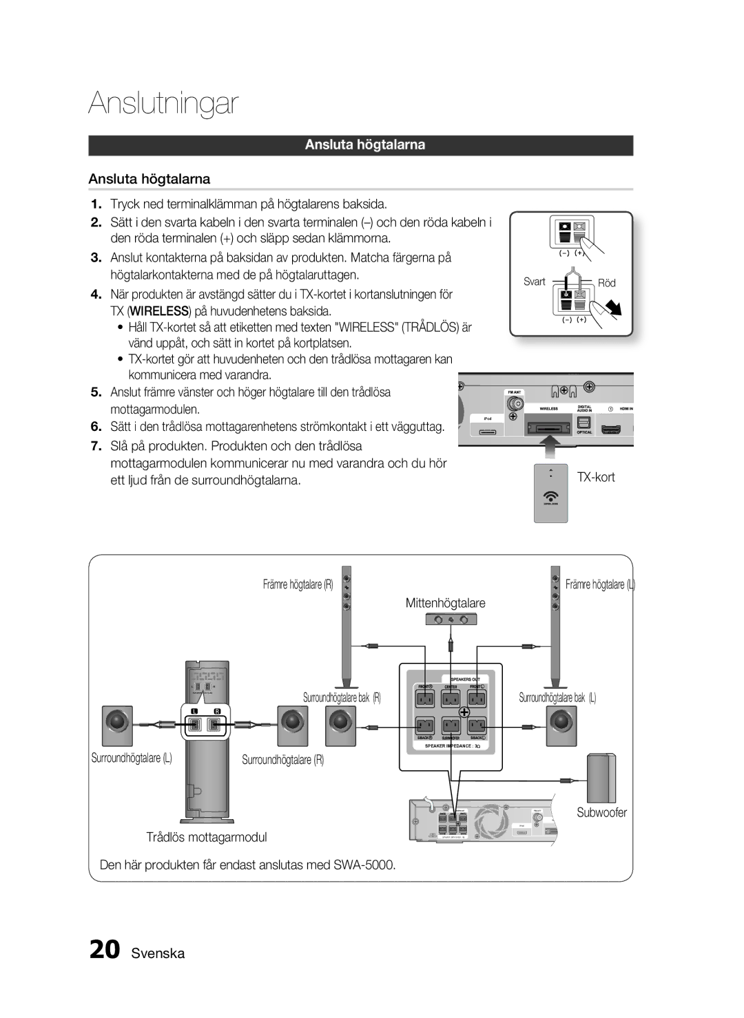 Samsung HT-C6930W/XEE manual Ansluta högtalarna 