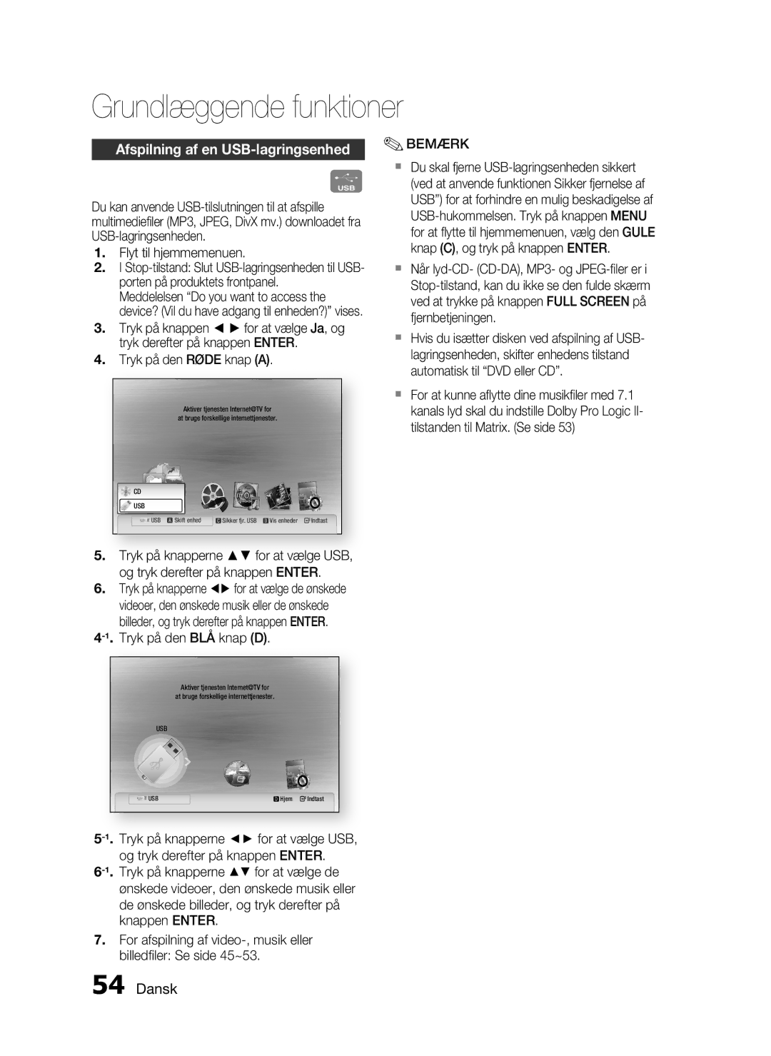 Samsung HT-C6930W/XEE manual Afspilning af en USB-lagringsenhed 