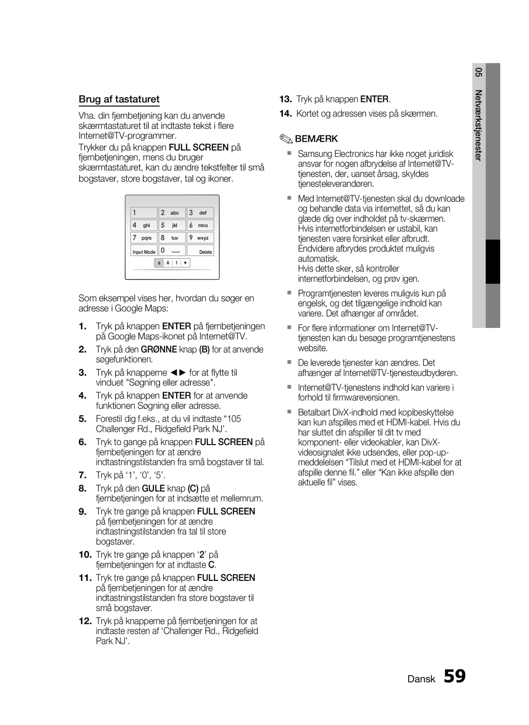 Samsung HT-C6930W/XEE manual Brug af tastaturet, Tryk på ‘1’, ‘0’, ‘5’ 