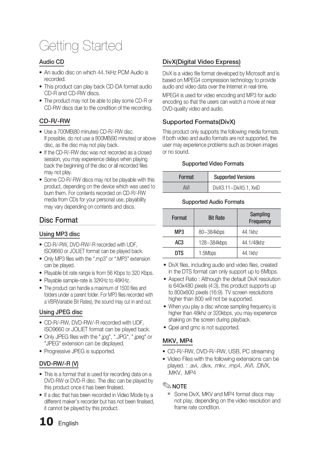 Samsung HT-C6950W/XER manual Disc Format 