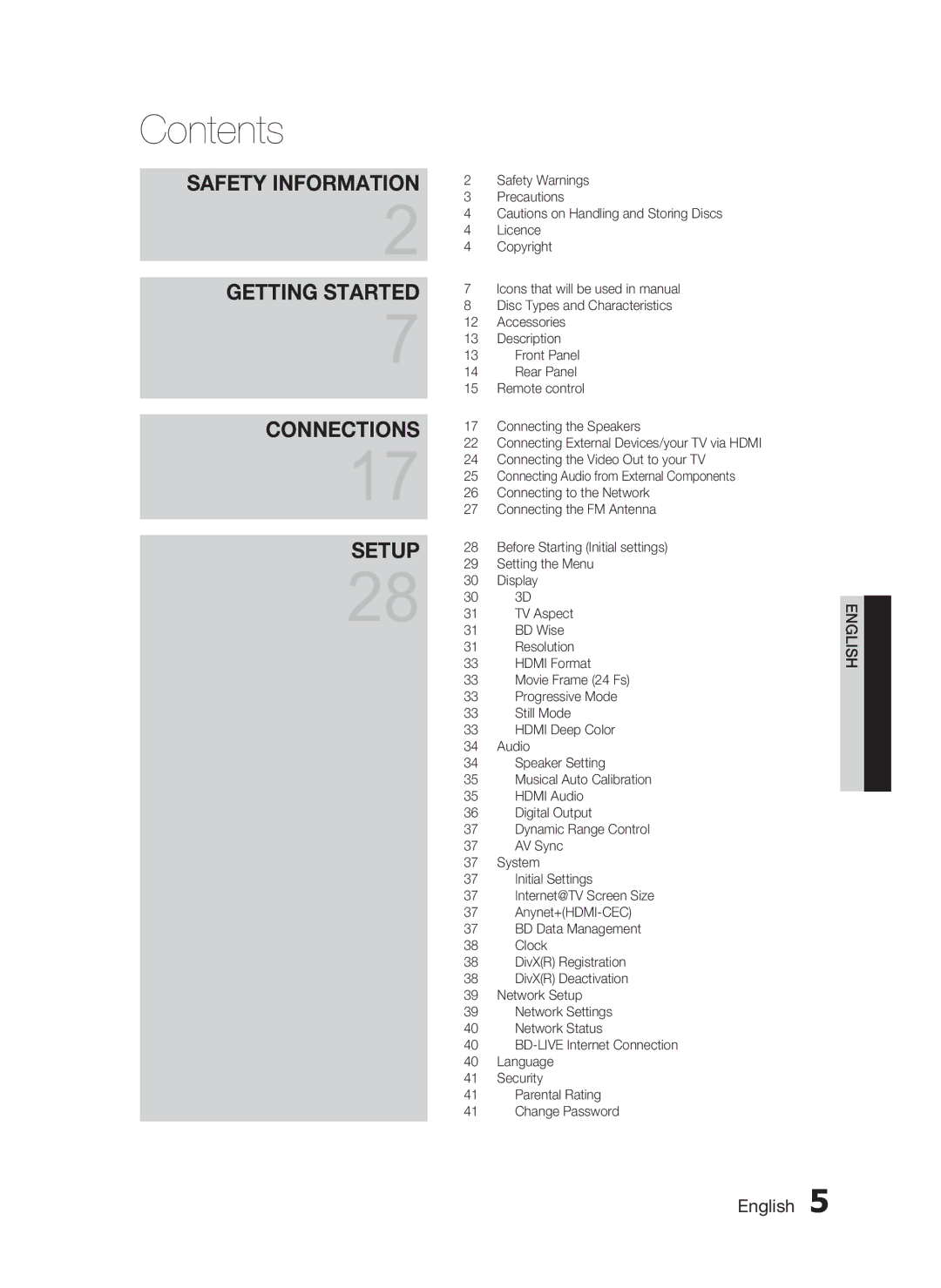 Samsung HT-C6950W/XER manual Contents 